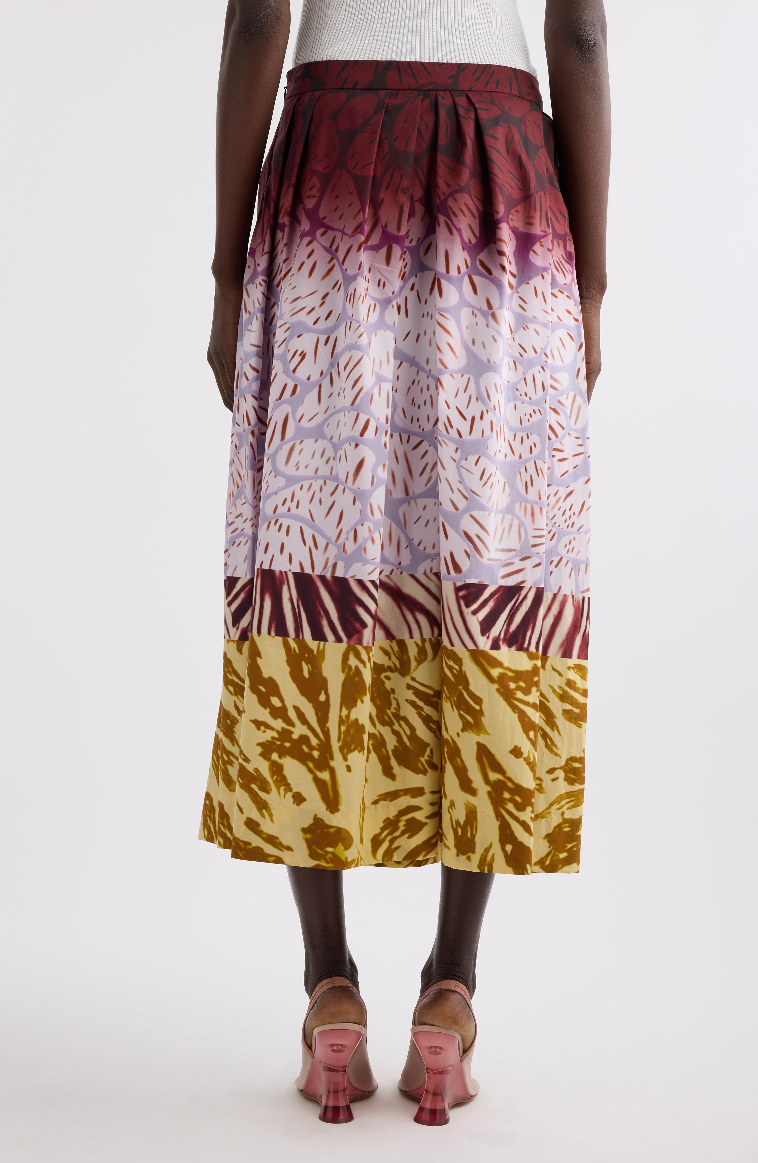 Dries Van Noten Soni Mixed Print A-Line Midi Skirt in Burgundy at Nordstrom - 3