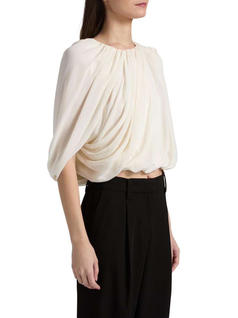 Women's Marie Asymmetric Draped Silk Crop Top - Ivory 4