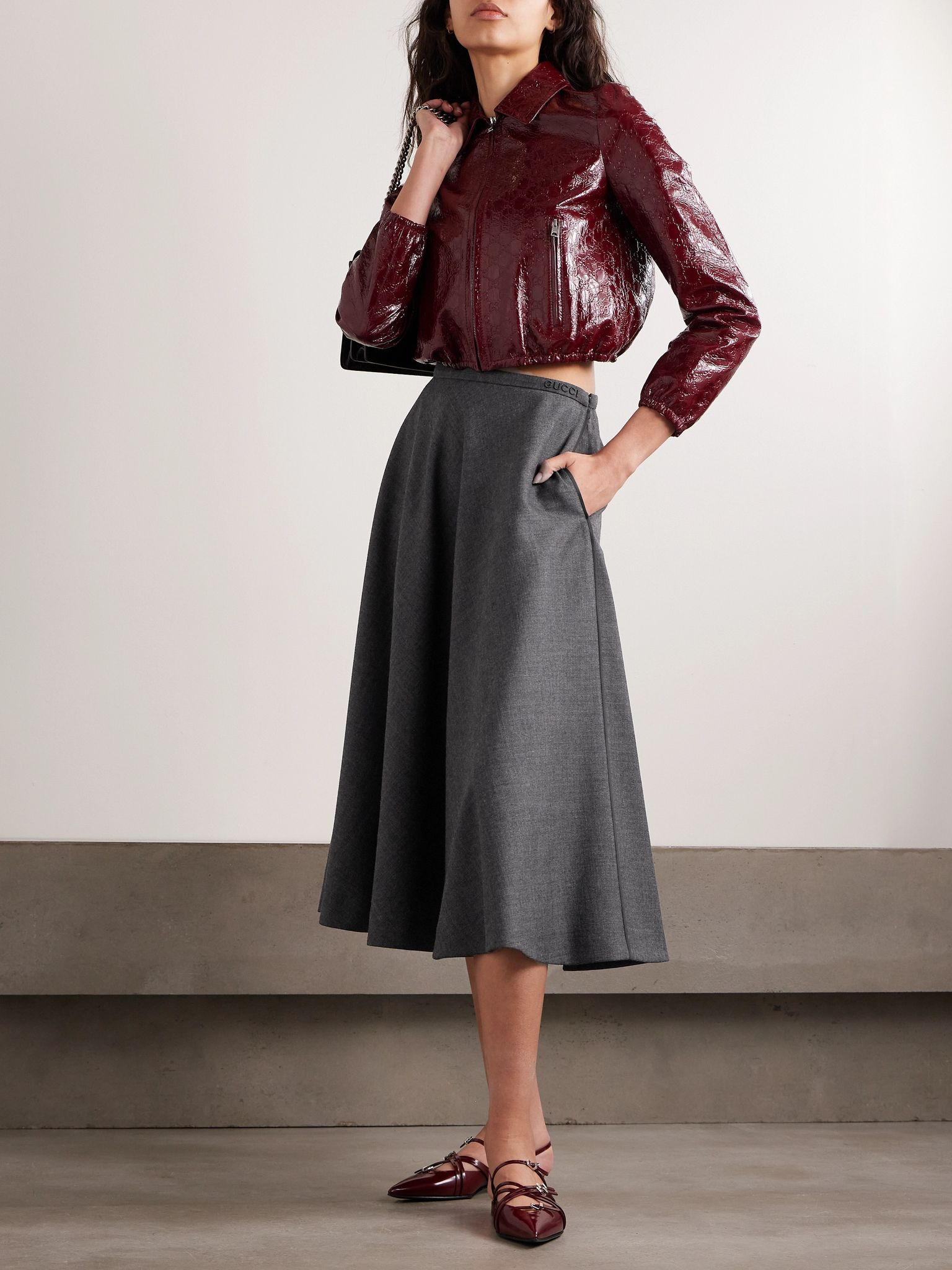 Embroidered wool midi skirt Gray - 2