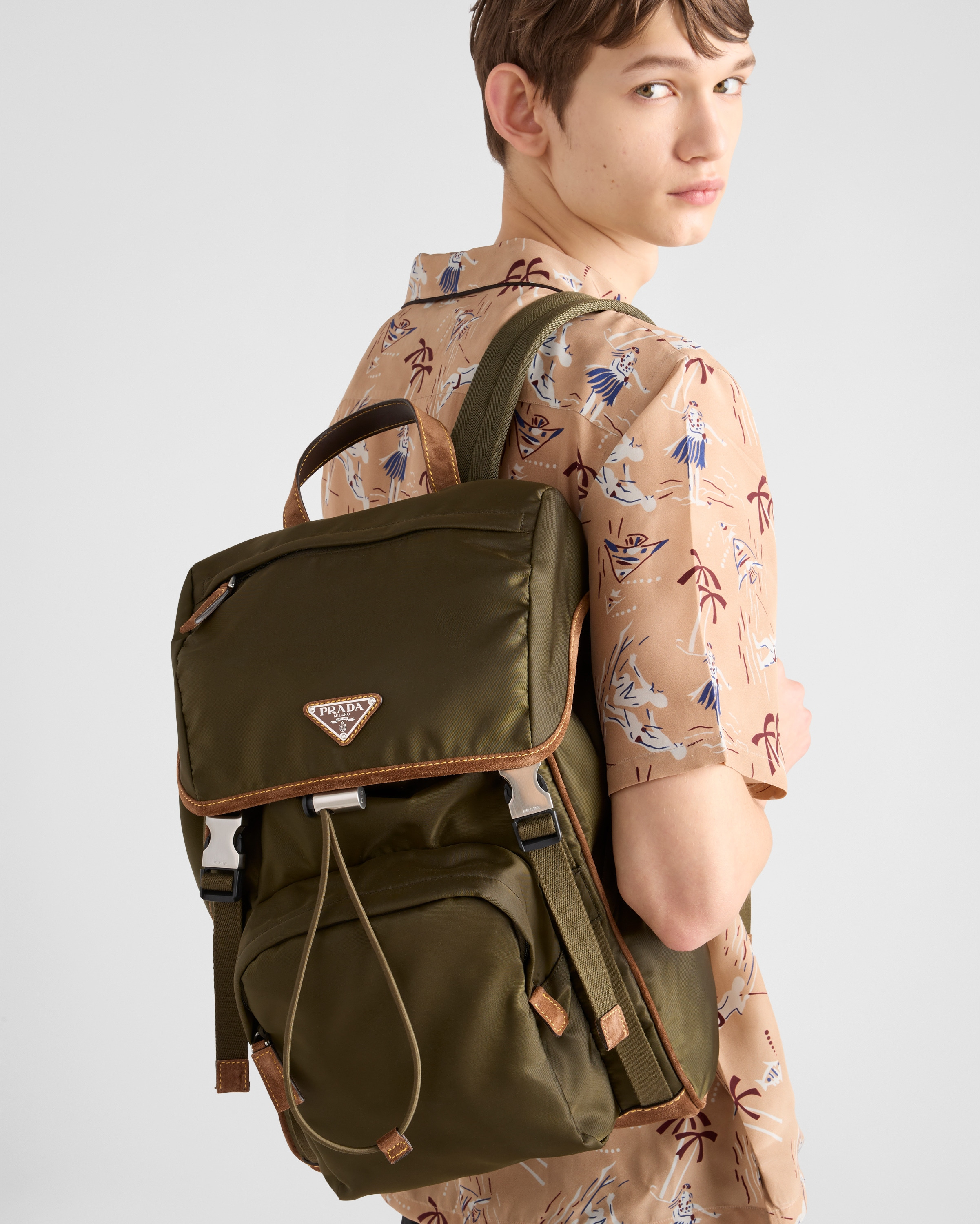 Re-Nylon and suede backpack - 8