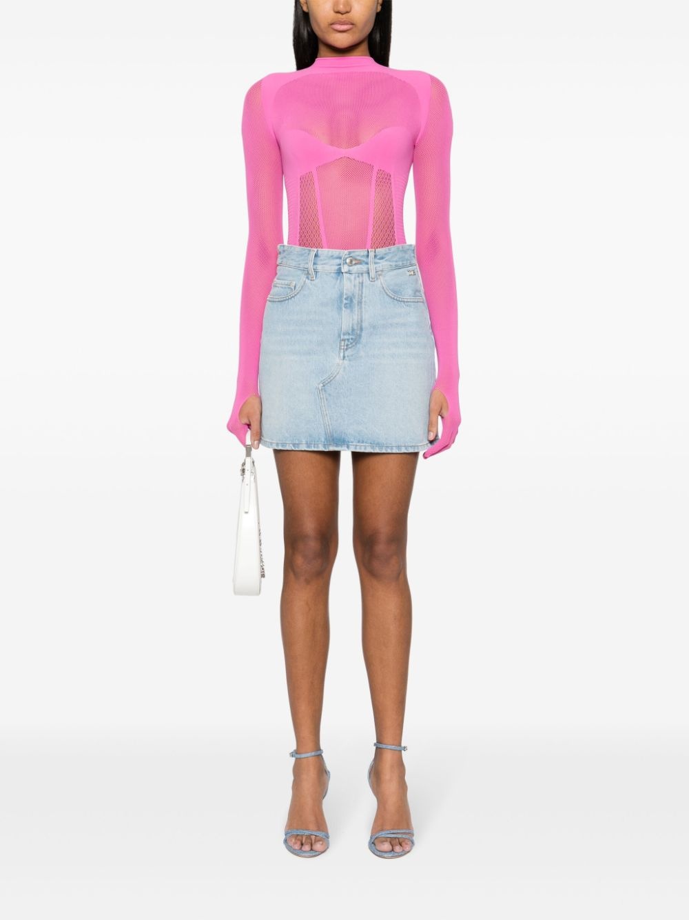 mesh-panneling jersey bodysuit - 2