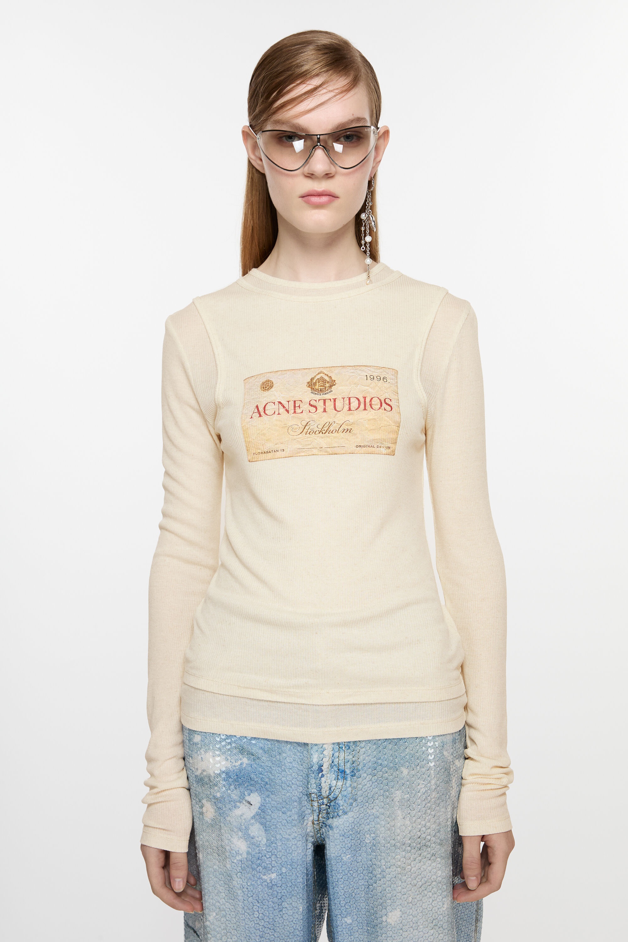 Double-layered long sleeve t-shirt - Ecru beige - 2