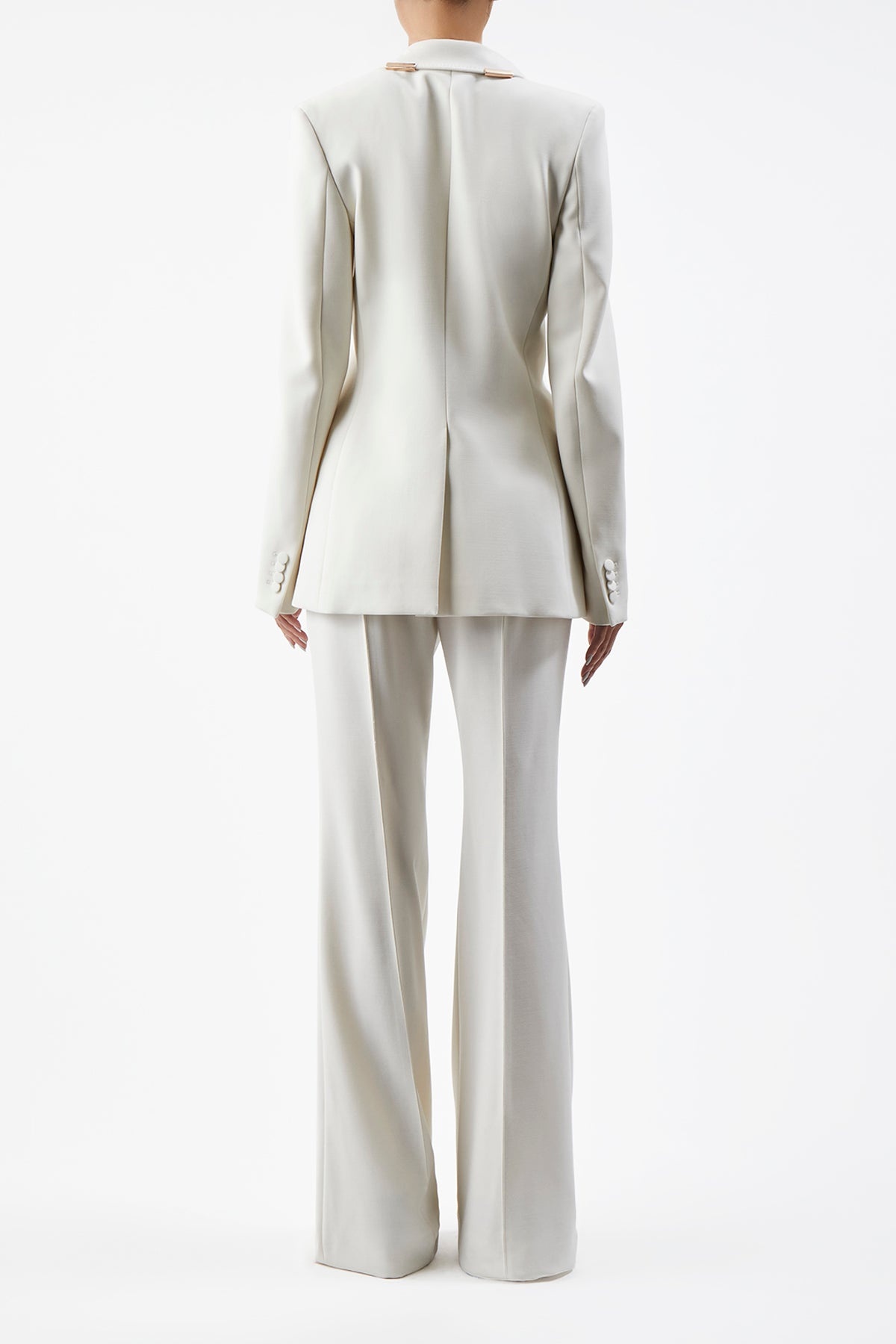 Leiva Blazer in Ivory Sportswear Wool with Gold Bars - 5
