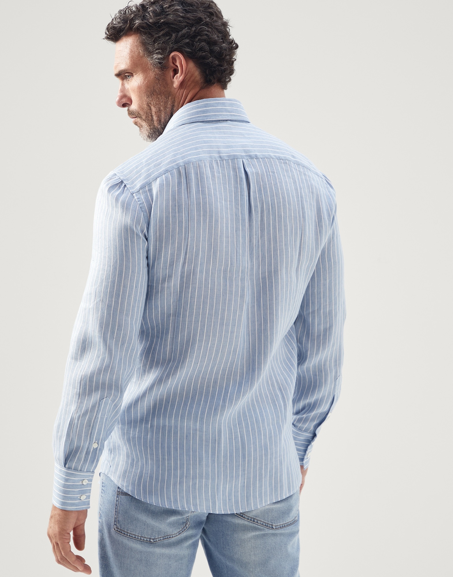 Smooth linen and lyocell striped twill basic fit shirt with spread collar - 2