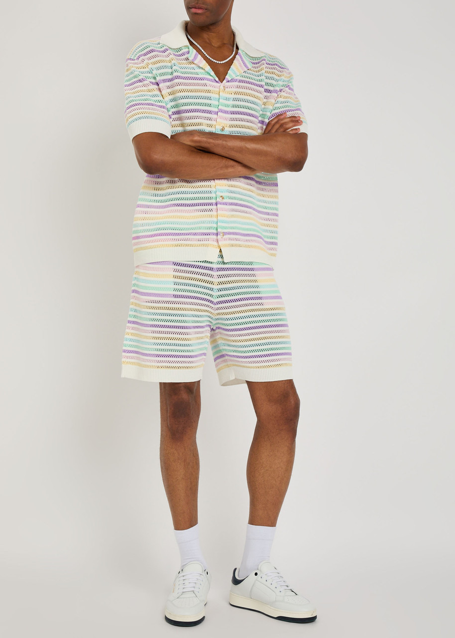 Casablanca Flower Striped Cotton-crochet Shorts - 4