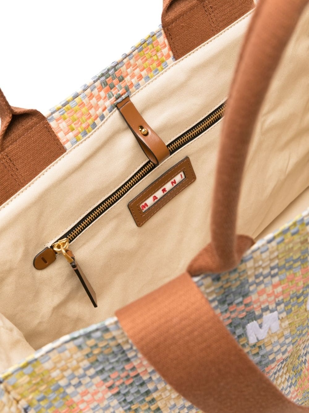 checkerboard raffia tote bag - 5