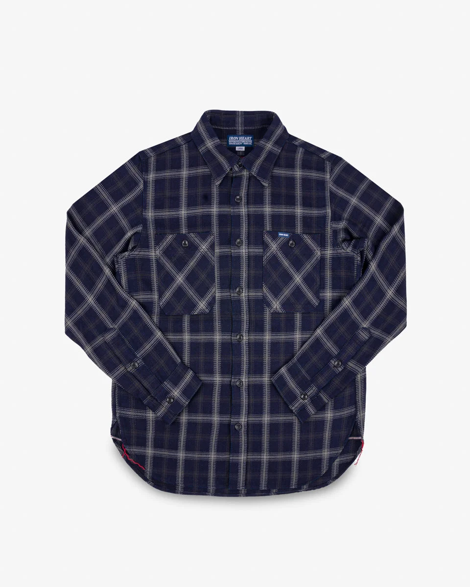 IHSH-412-BLK 9OZ SELVEDGE INDIGO CHECK FLANNEL WORK SHIRT - BLACK - 1