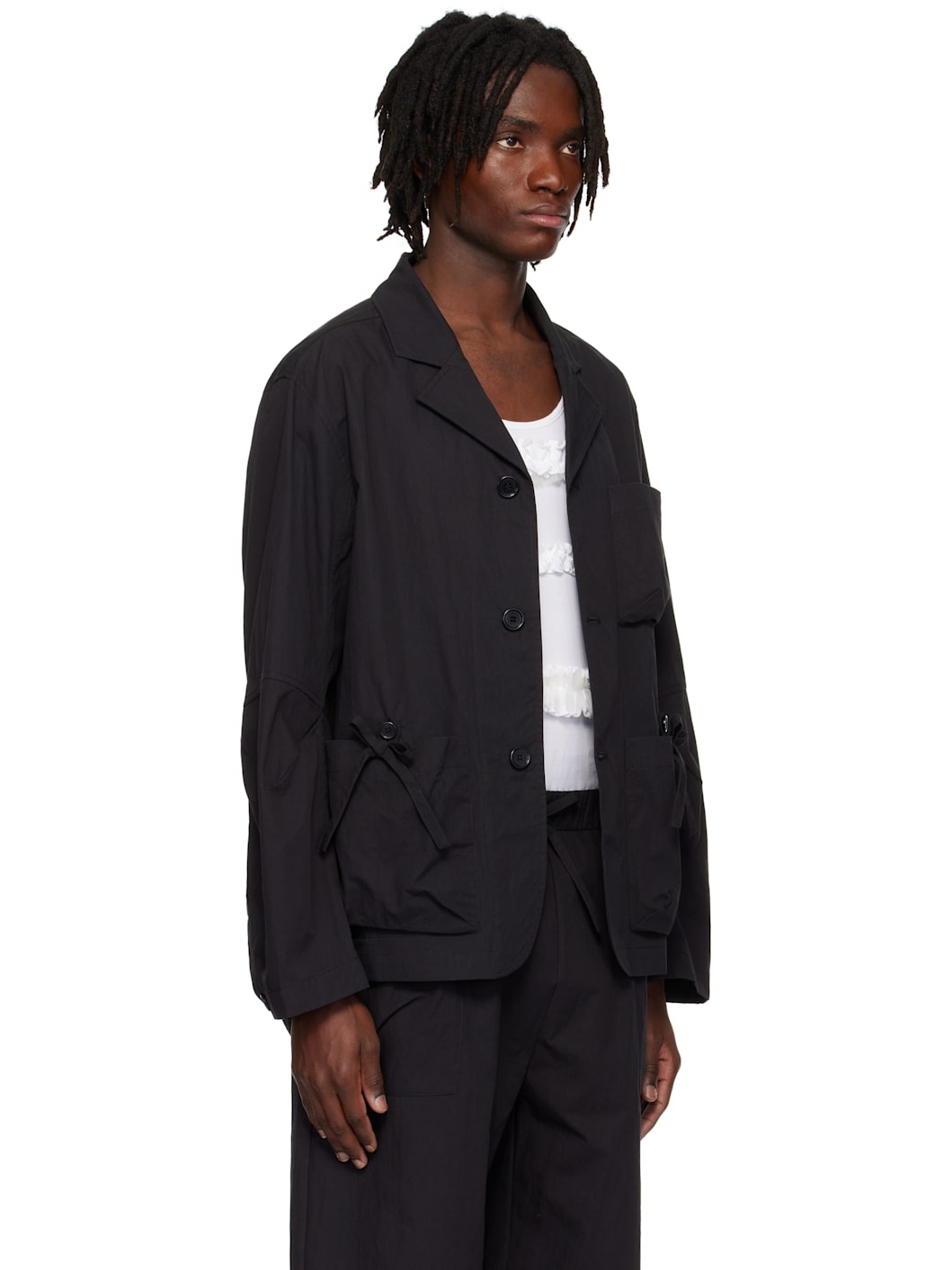 Black Bow Detail Workwear Blazer - 2