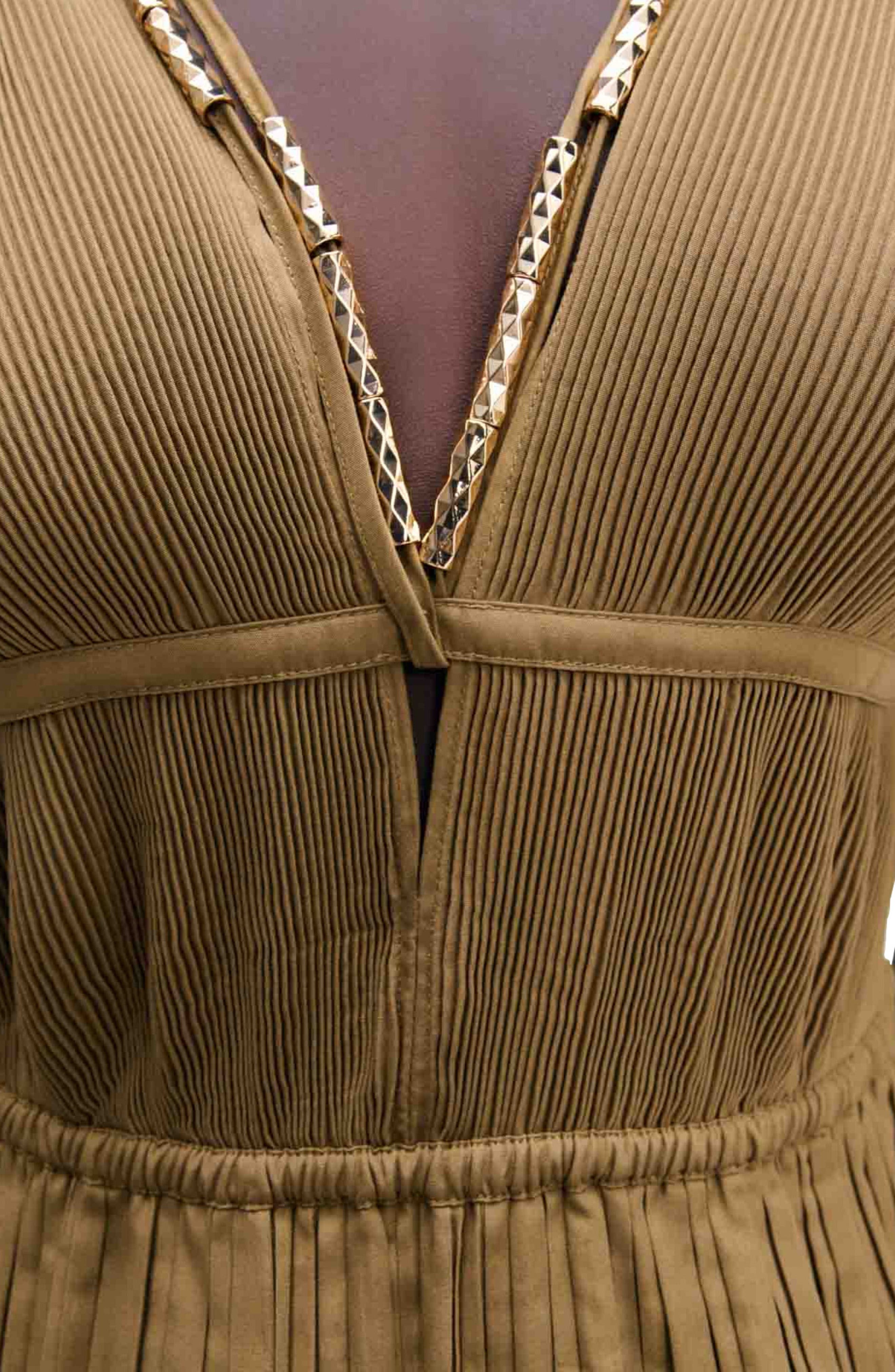 maje Jewellery neckline pleated dress in Khaki at Nordstrom - 6