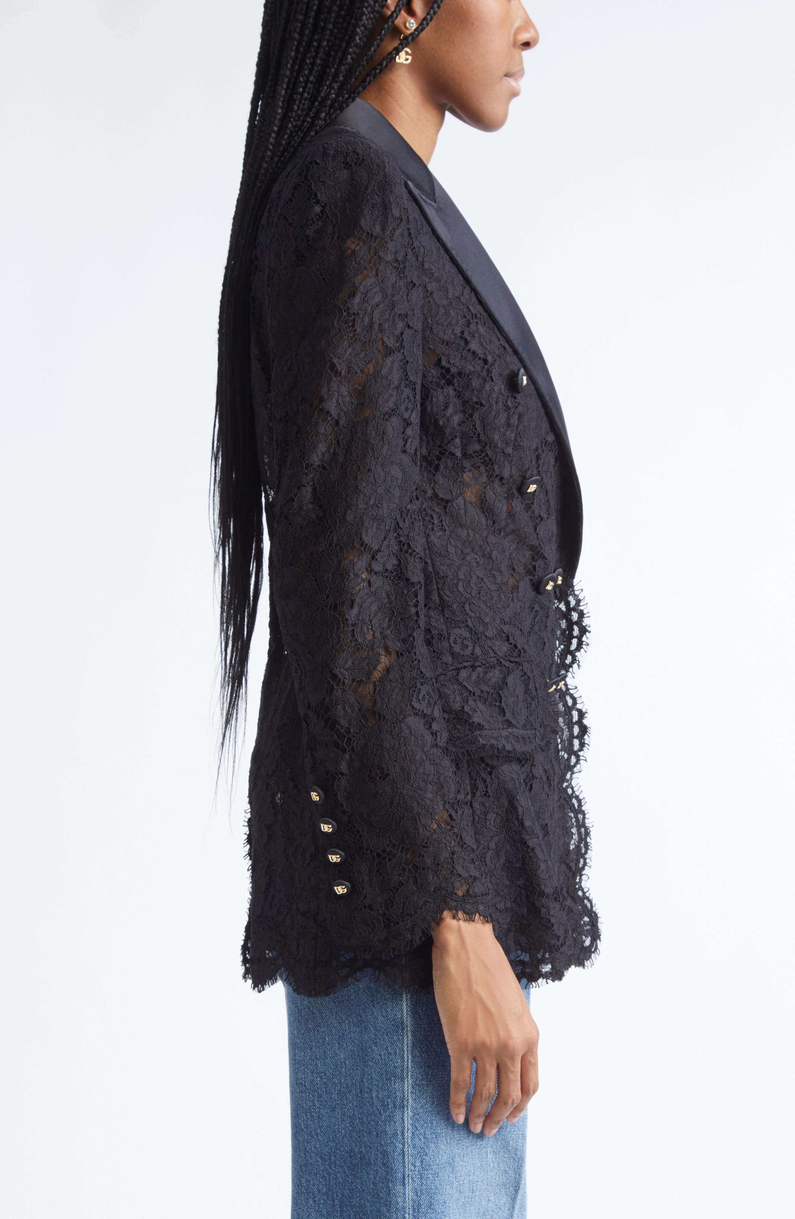 Dolce&Gabbana Double Breasted Floral Lace Jacket in N0000 Nero at Nordstrom - 4