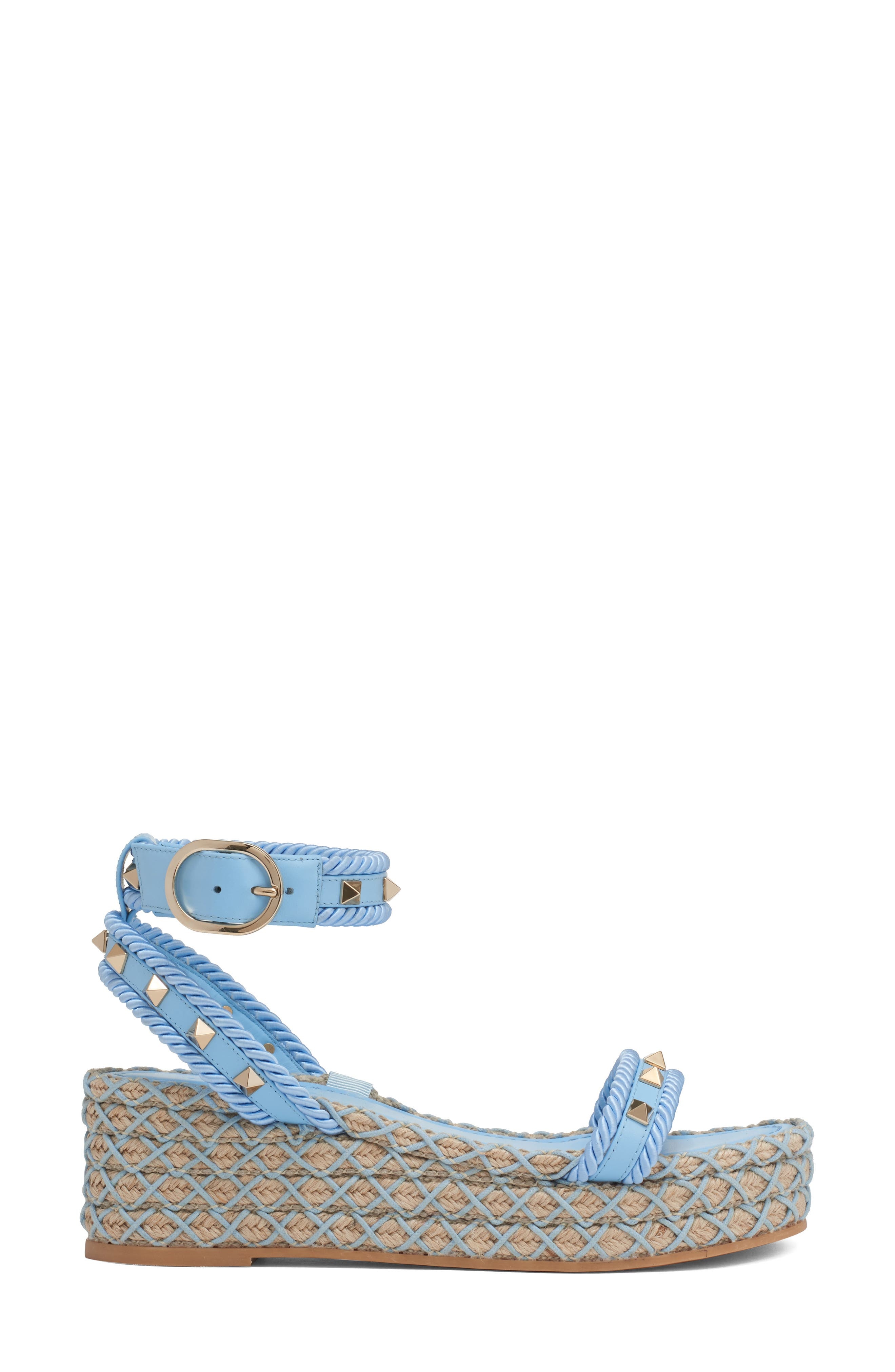 Valentino Garavani Rockstud Espadrille Wedge Sandal in Light Blue/Navy at Nordstrom - 3