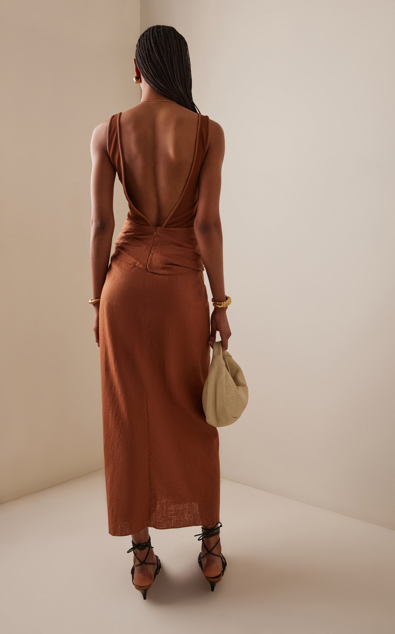 Encanto Pacifico Linen Maxi Dress tan - 4