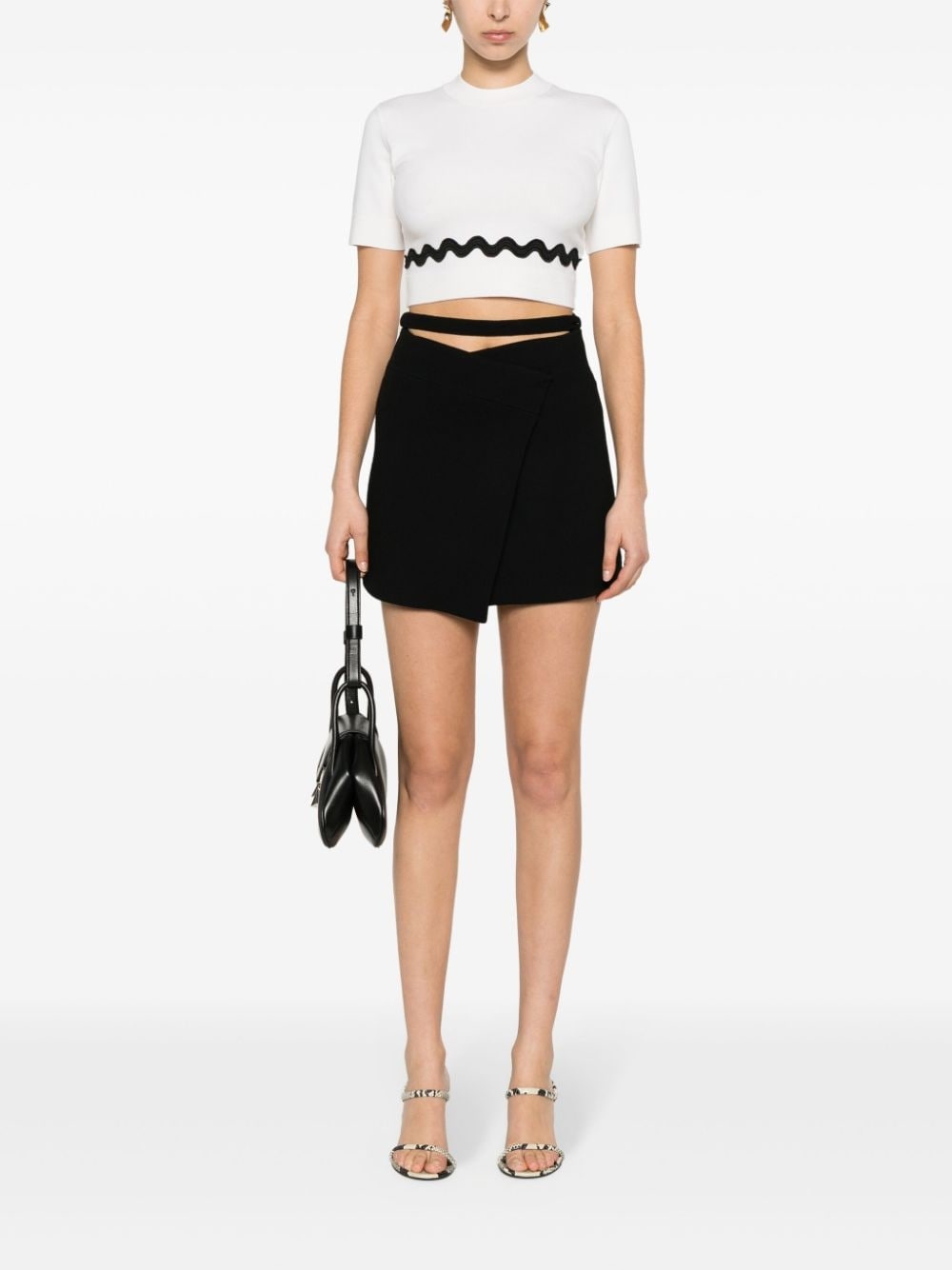 scallop-trim cropped knitted top - 2