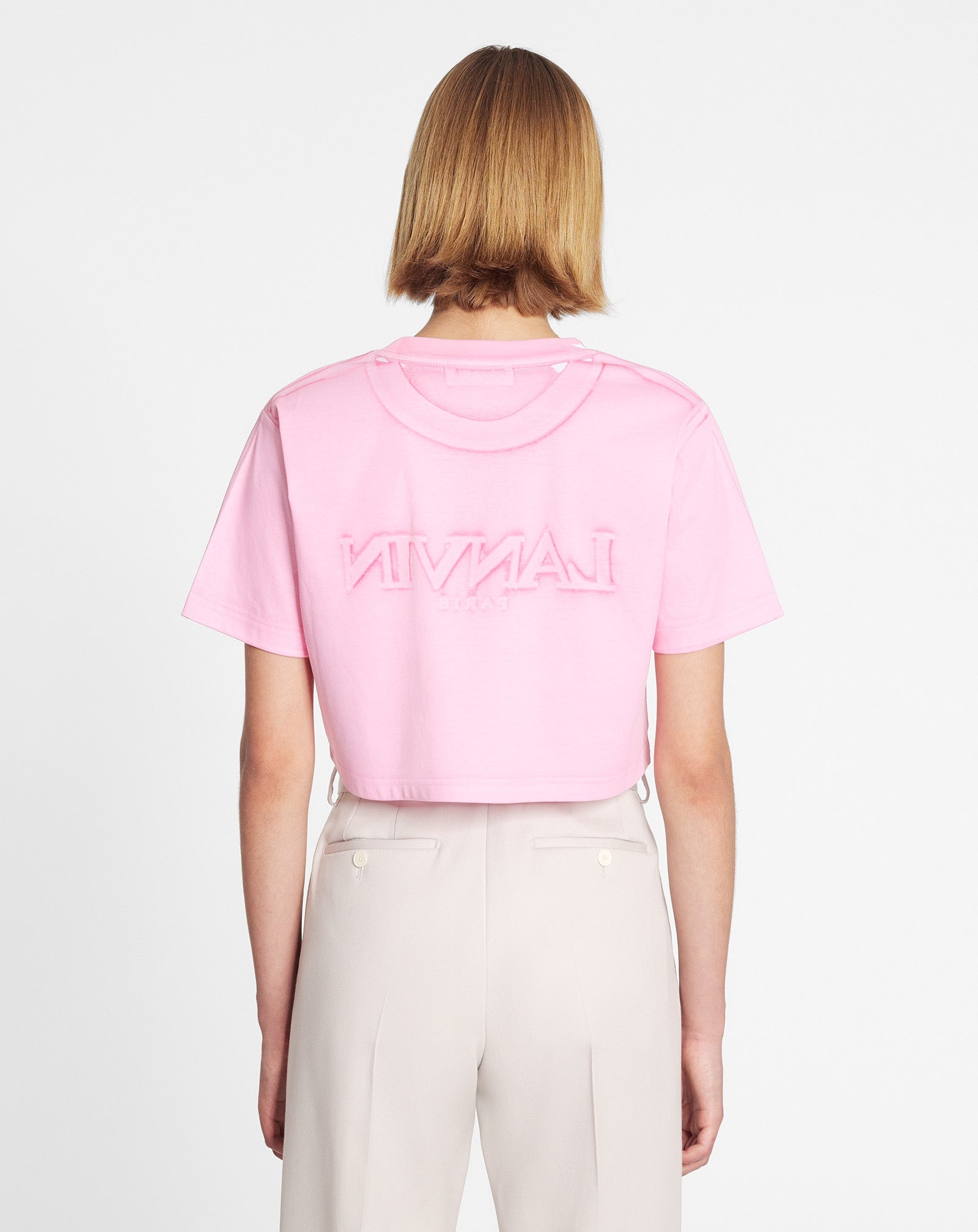 OVERPRINTED CROPPED T-SHIRT WITH LANVIN PARIS EMBROIDERY - 4