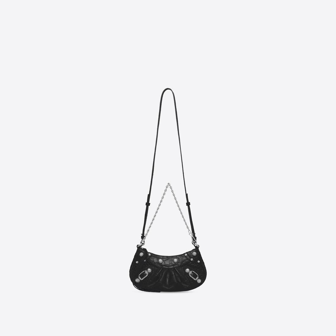 Women's Le Cagole Mini Purse With Chain Crocodile Embossed With Rhinestones in Black - 4