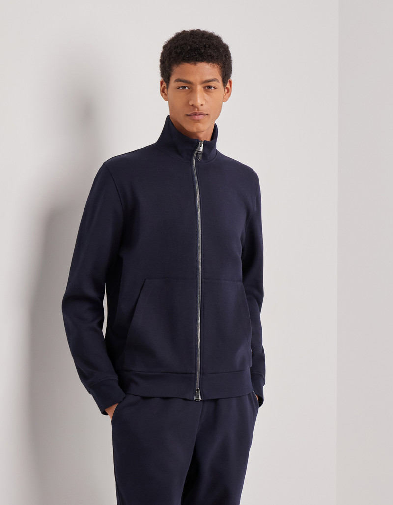 BLUE COTTON-BLEND ZIPPERED SWEATSHIRT WITH CONTRASTING DETAILS 3
