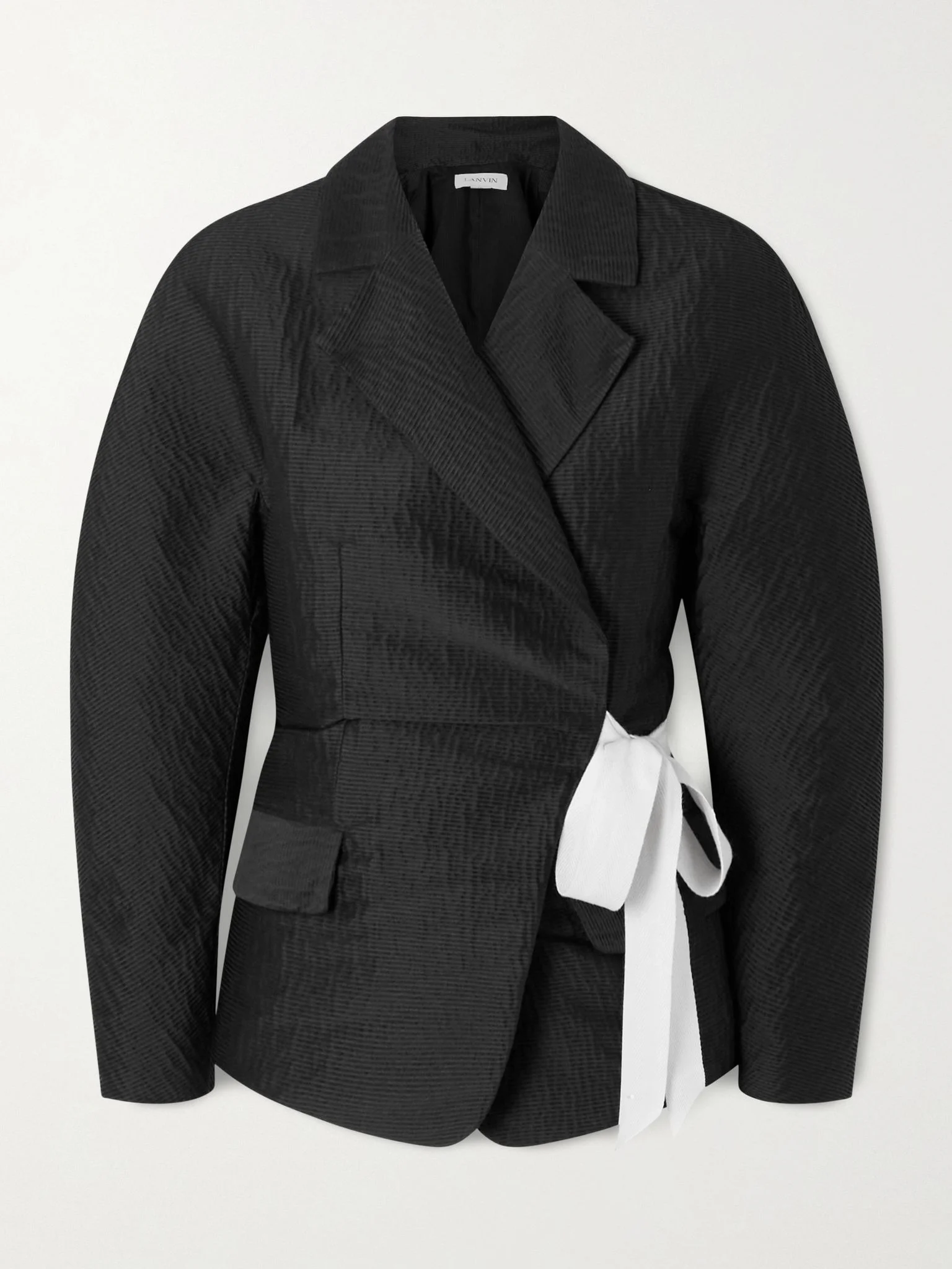 Belted textured-satin jacket Black - 1