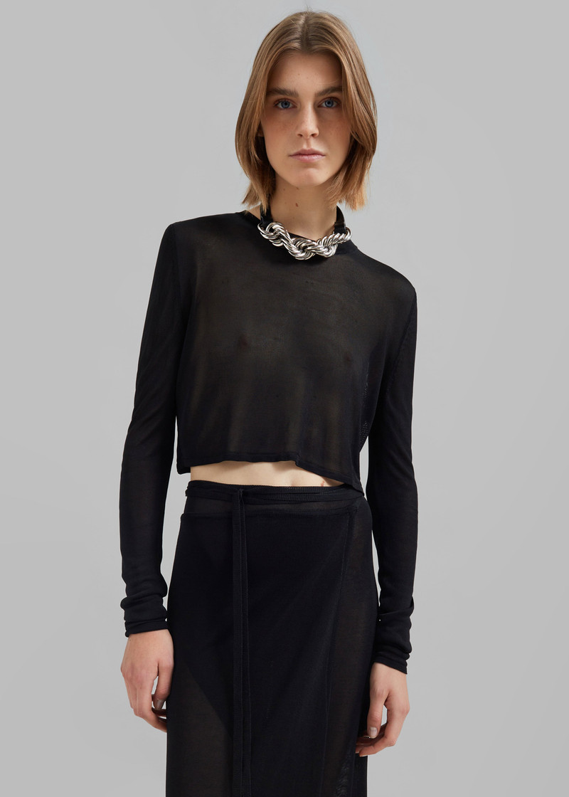 Kazel Cropped Thin Knit Top - Black 7