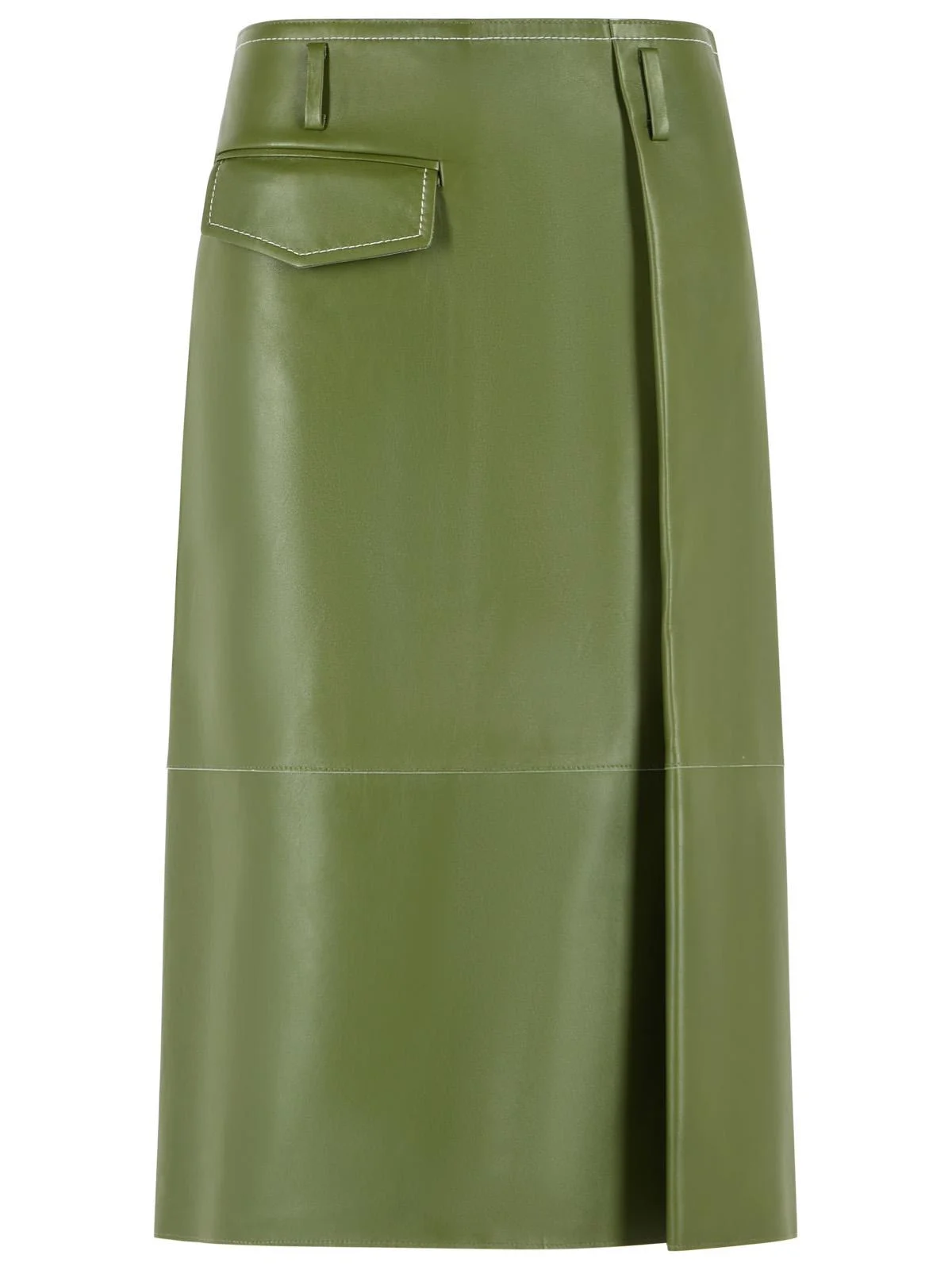 Marni Green Nappa Leather Midi Skirt with Asymmetric Pocket - 1