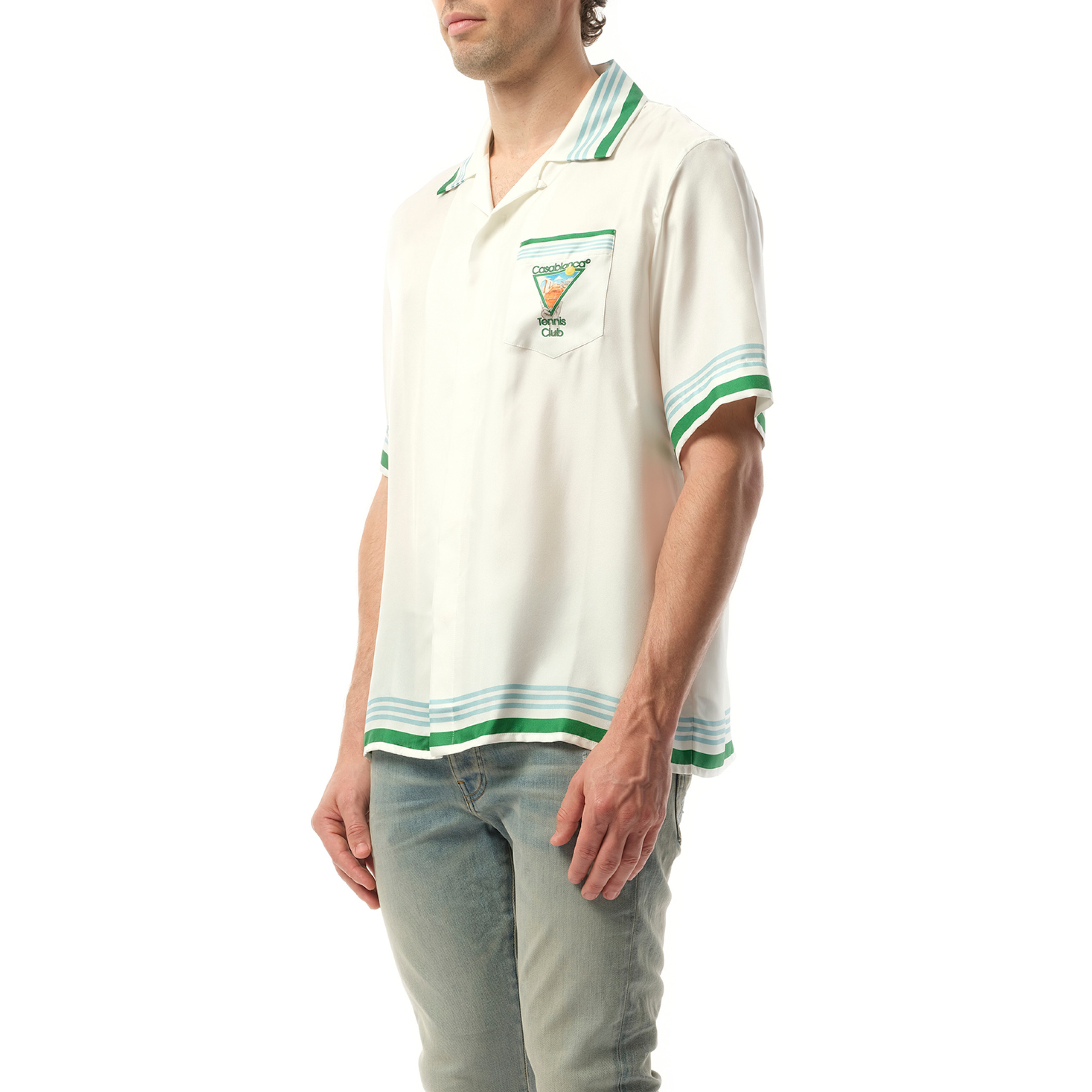Metaphysical Tennis Icon Cuban Collar Shirt in White/Green - 5