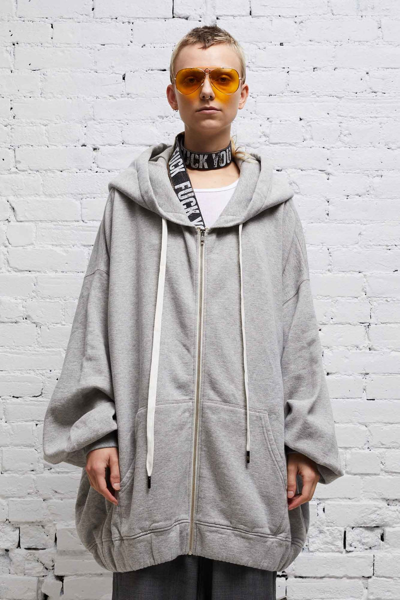 R13 JUMBO ZIP HOODIE - HEATHER GREY outlook