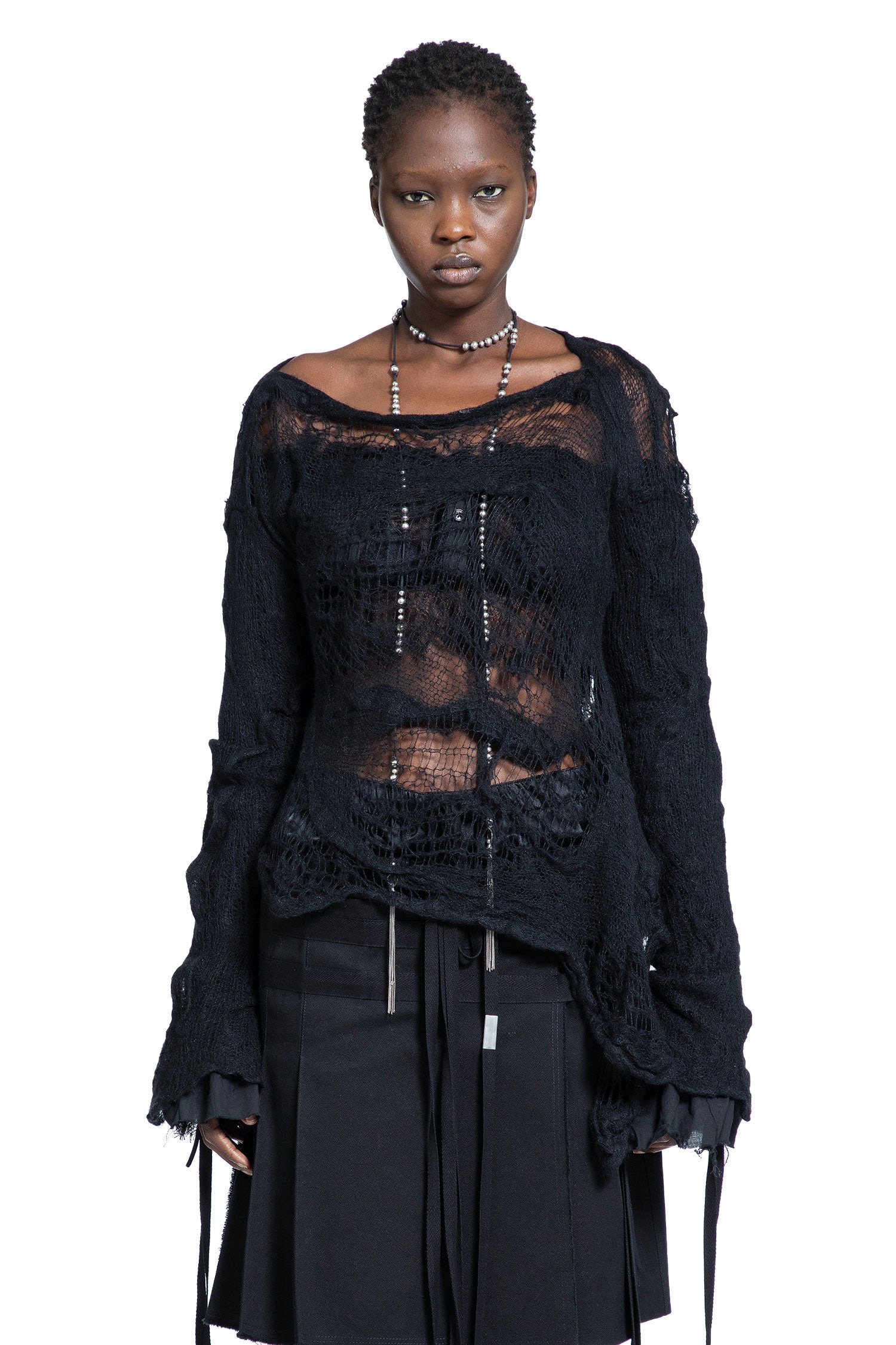 Cilia Off-shoulder Sweater In Ripped Sheer Knit - 1