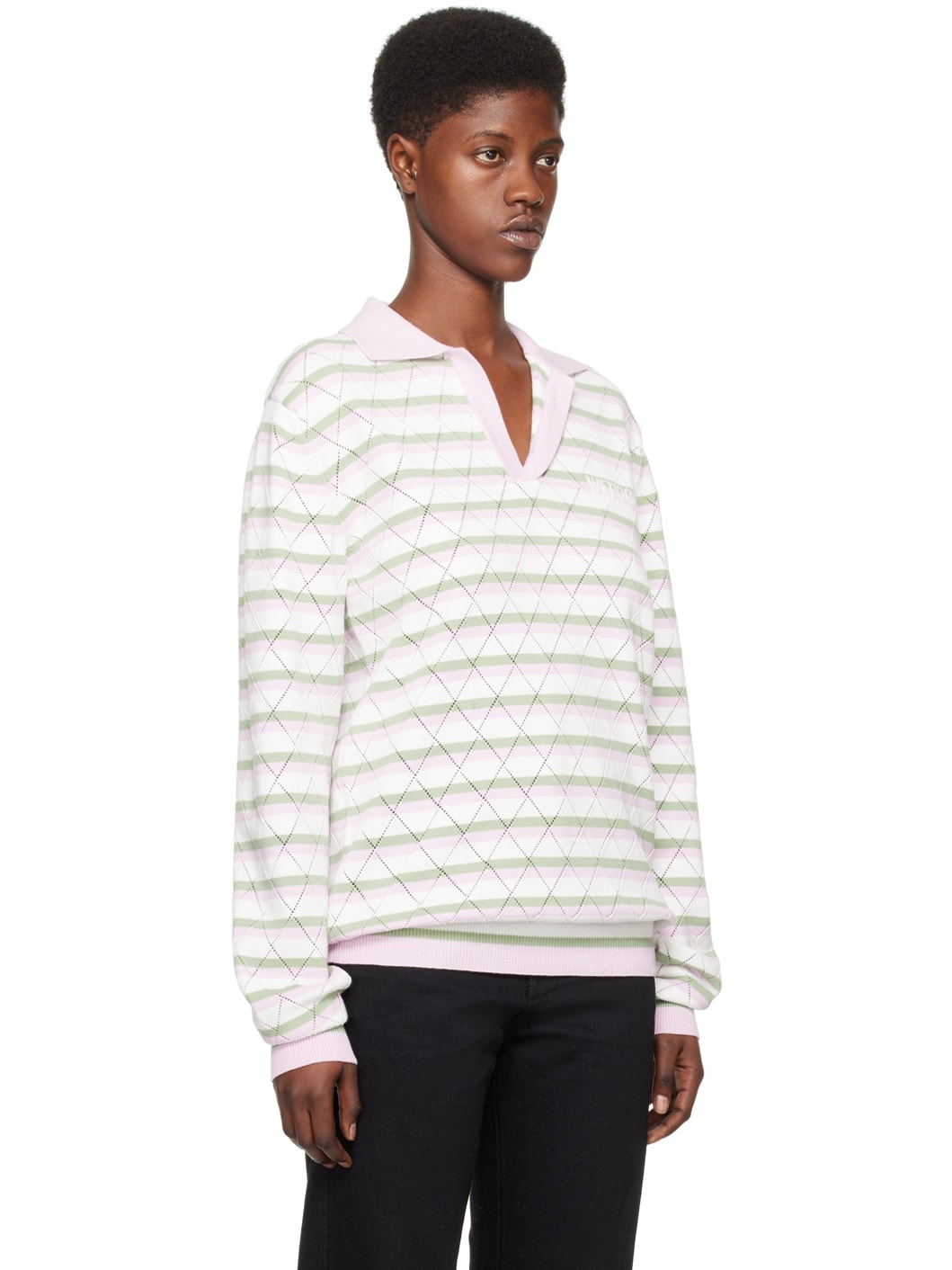 White & Pink Striped Polo - 2