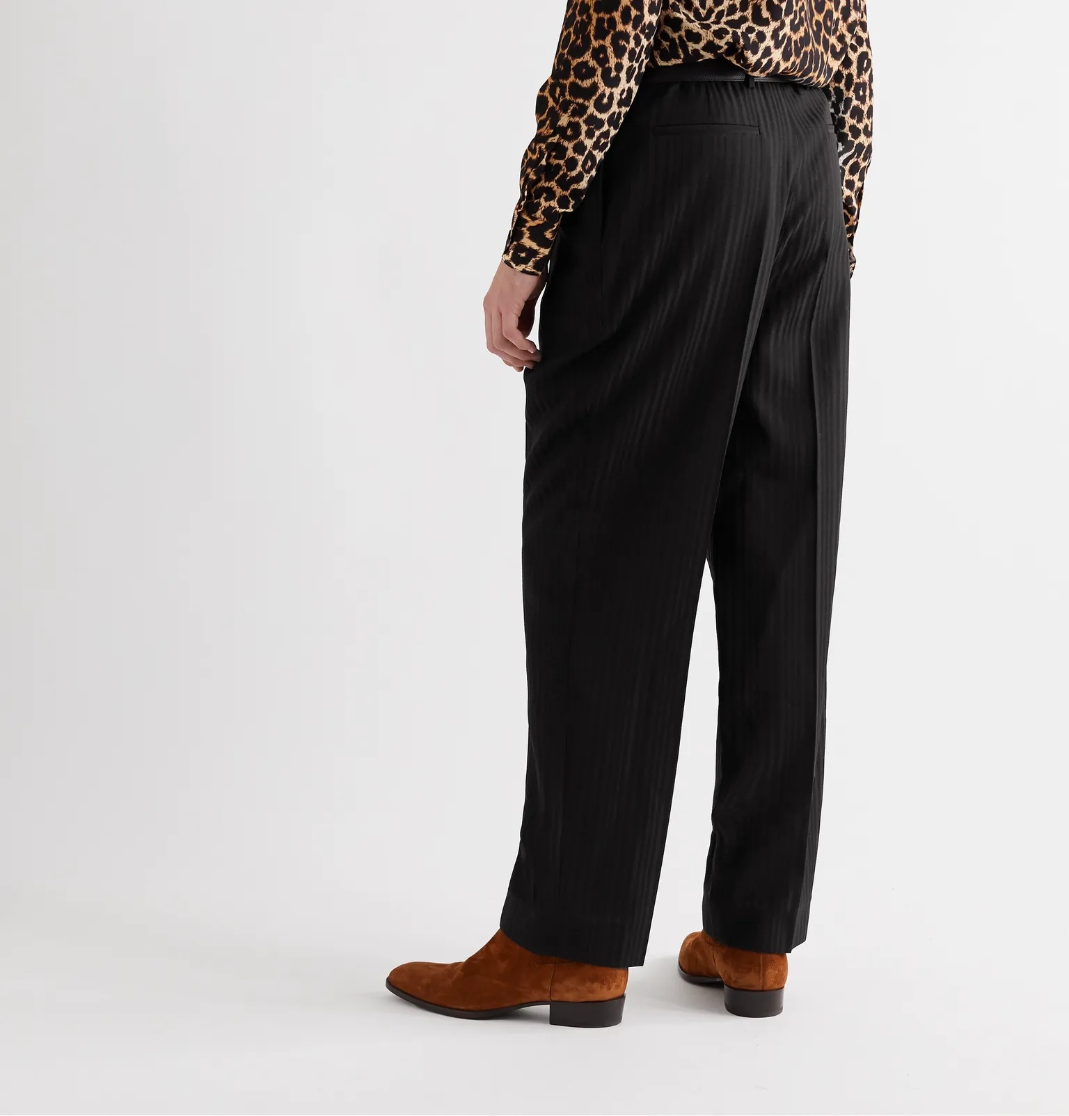 Wide-Leg Pleated Striped Wool Trousers - 4