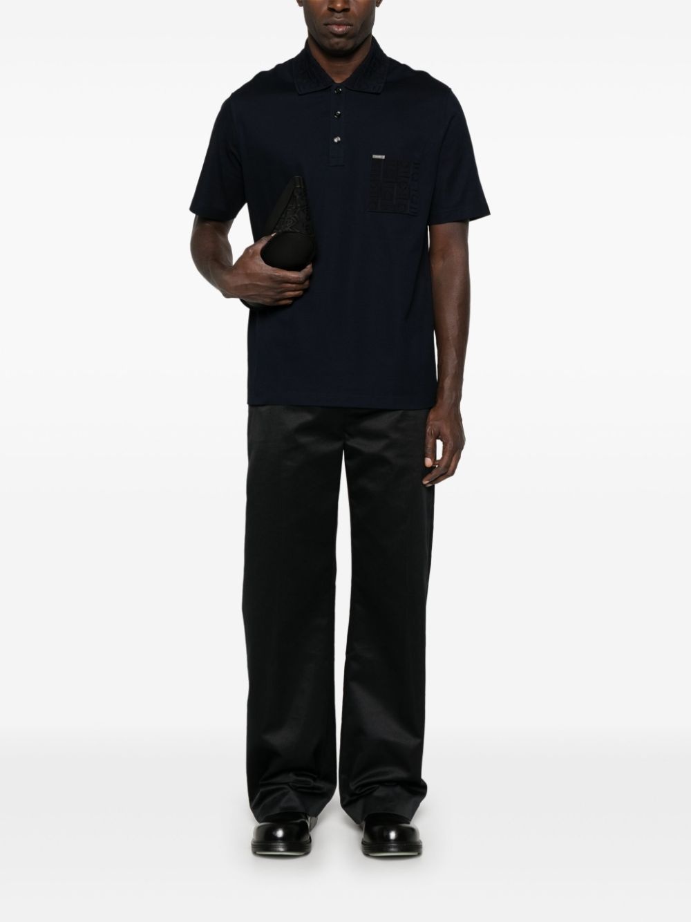 jacquard-pocket V-neck polo shirt - 2