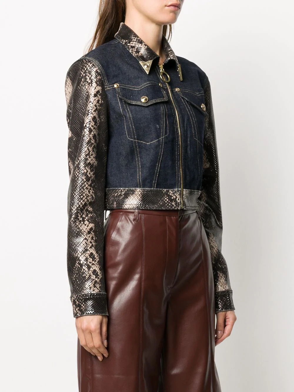 snakeskin print denim jacket - 3