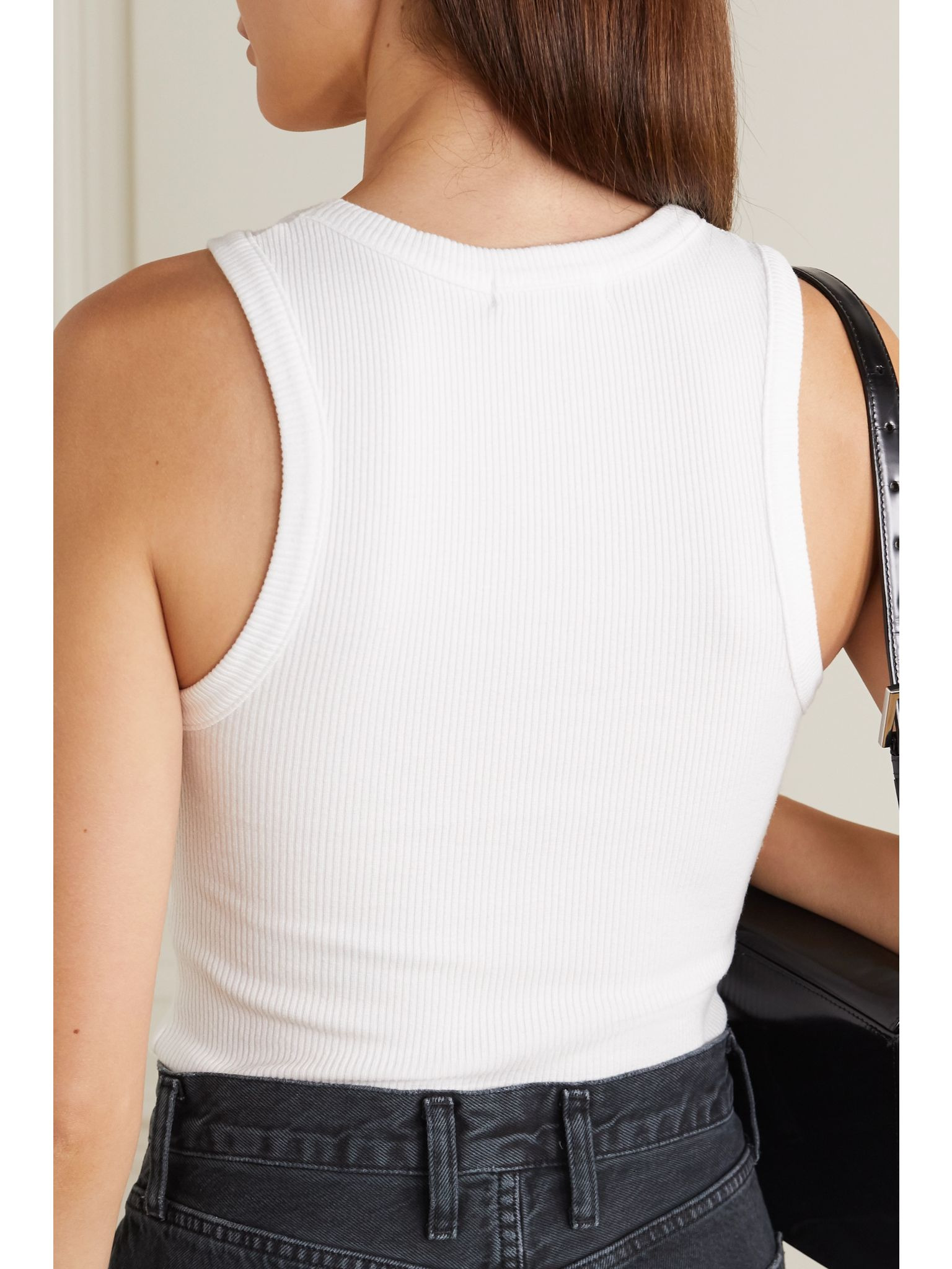 Poppy ribbed stretch organic cotton and Lyocell-blend jersey tank White - 3
