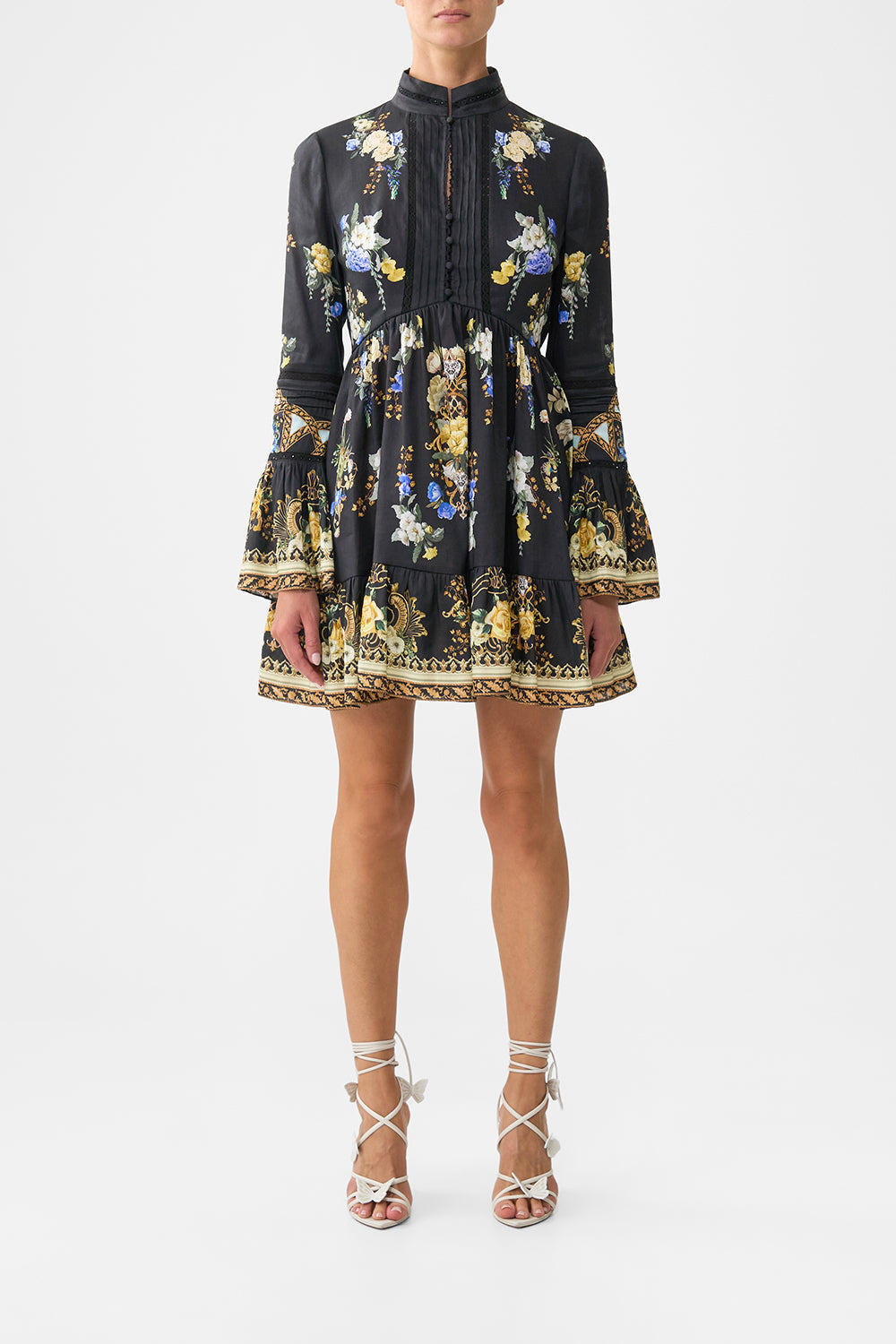 HIGH NECK SHORT DRESS WITH RUFFLE CUFF - 2