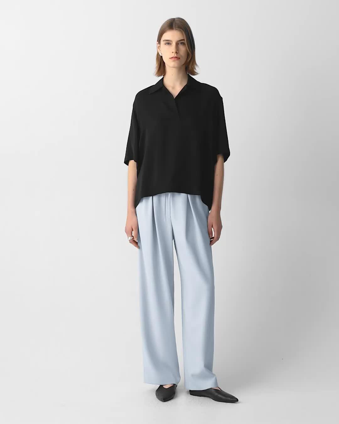 Oversized Polo Shirt in Silk Georgette - 7
