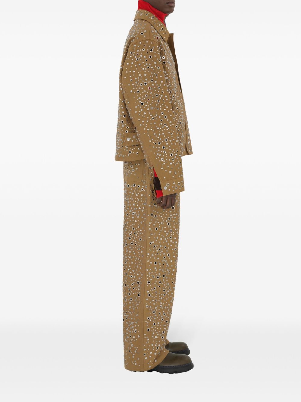 stud-embellished cotton shirt jacket - 3