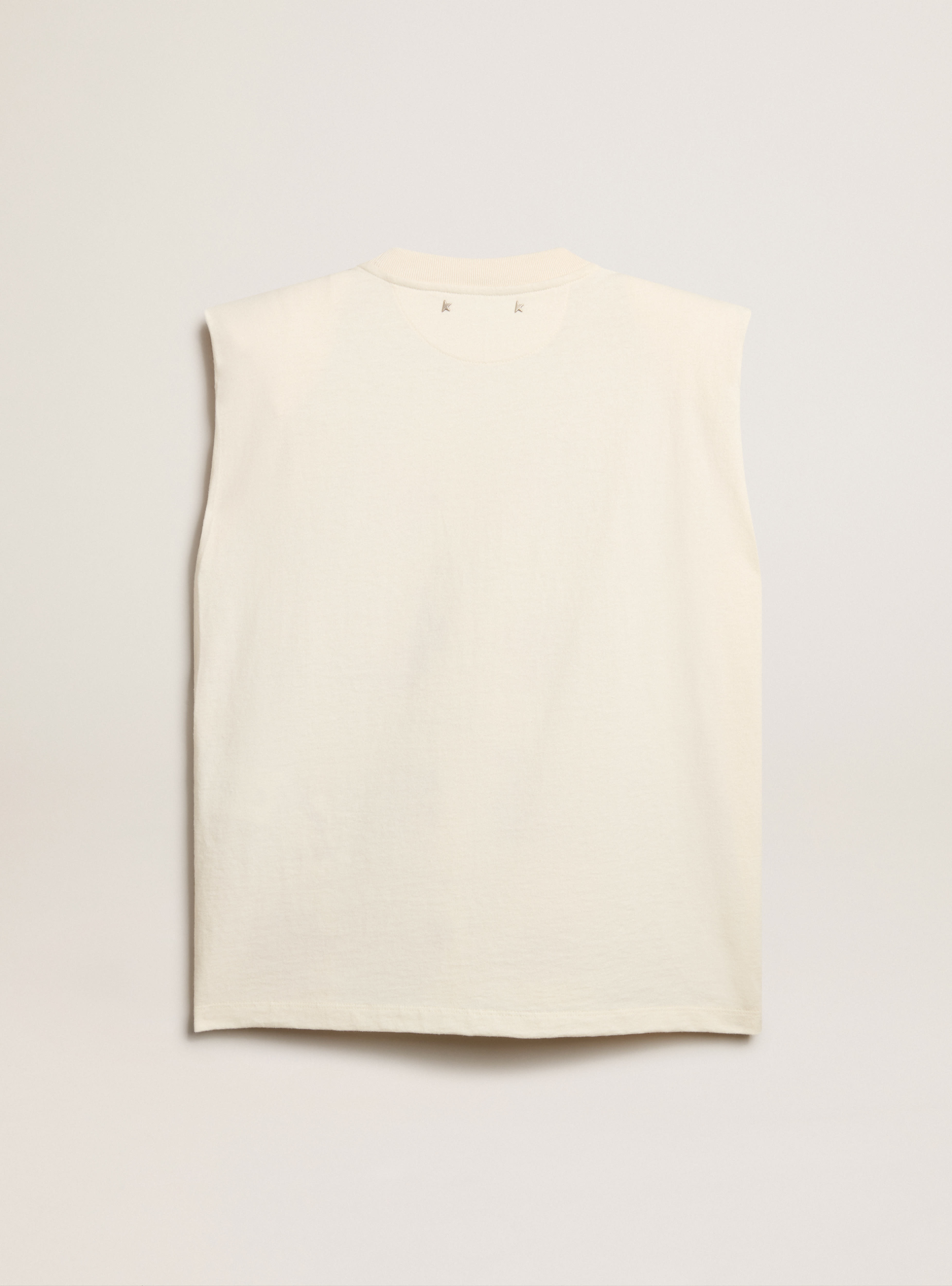 Aged white sleeveless T-shirt with red embroidery on the front - 6