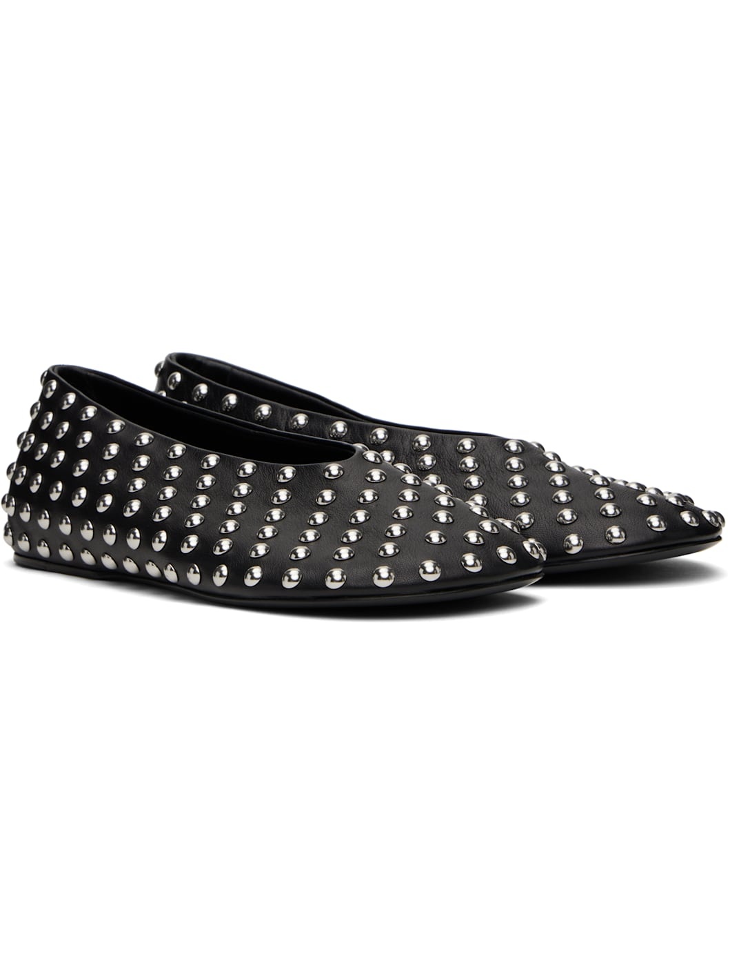 Black Studded Leather Ballerina Flats - 4