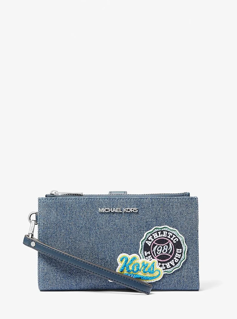 Jet Set Travel Embellished Denim Wristlet - 1