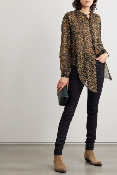 SAINT LAURENT Leopard-print wool-gauze shirt outlook