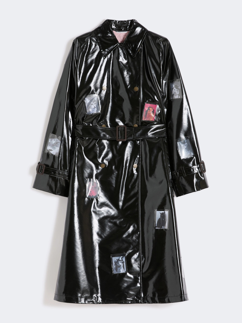 WKSOPERA Vinyl-effect gabardine midi trench coat - BLACK 1