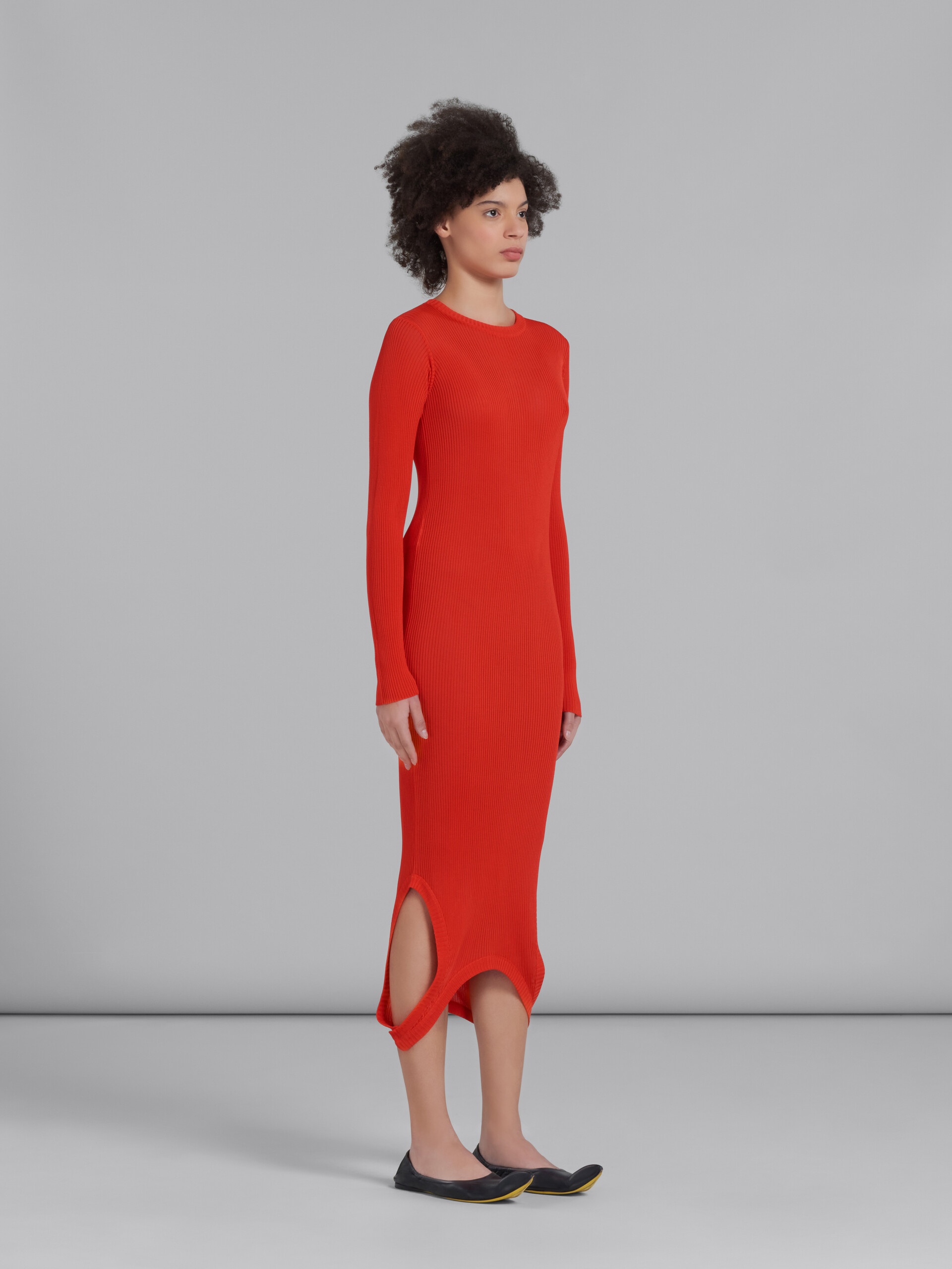 RED RIBBED DRESS WITH PRESS BUTTONS - 6