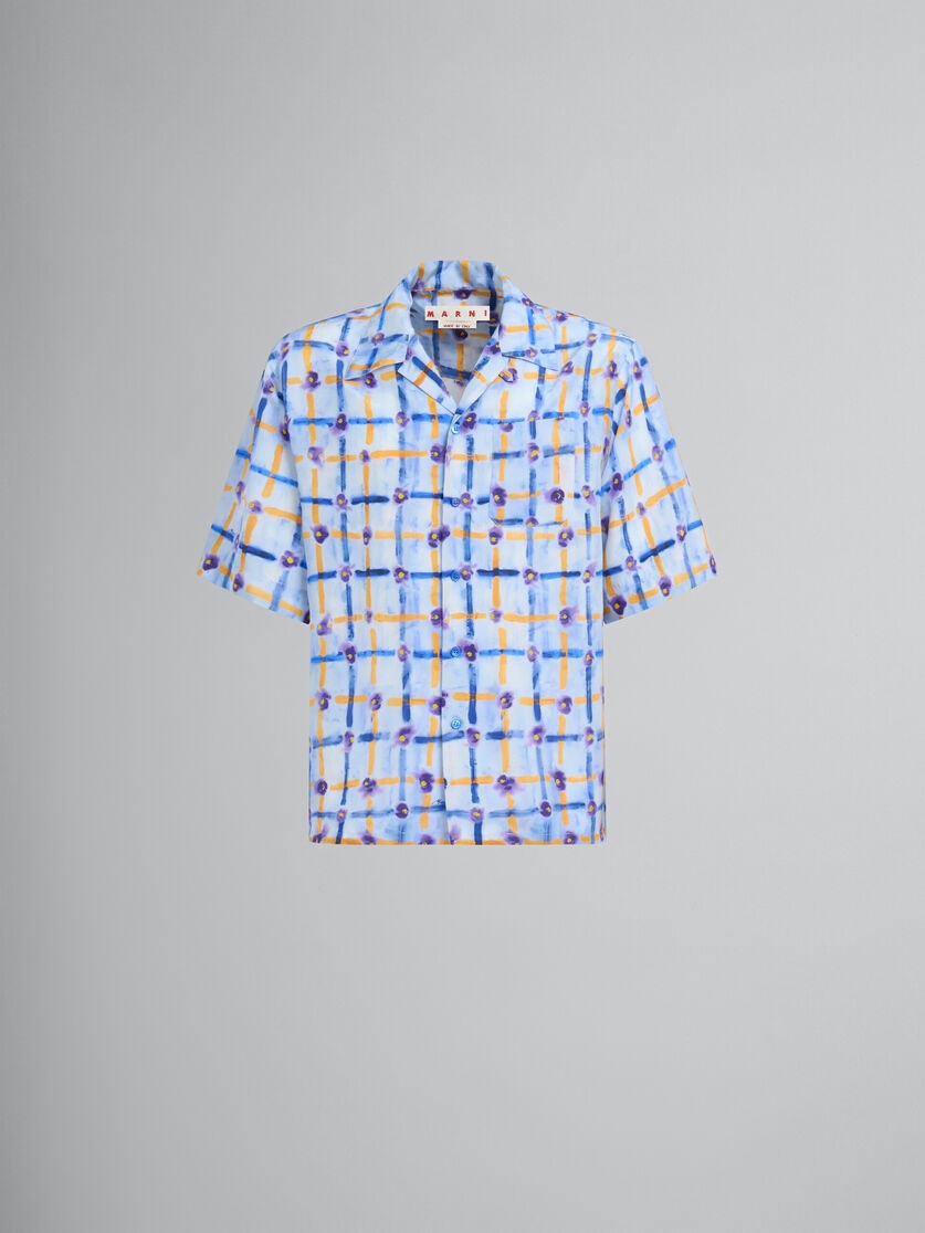 LIGHT BLUE HABOTAI SILK BOWLING SHIRT WITH SARABAND PRINT - 1