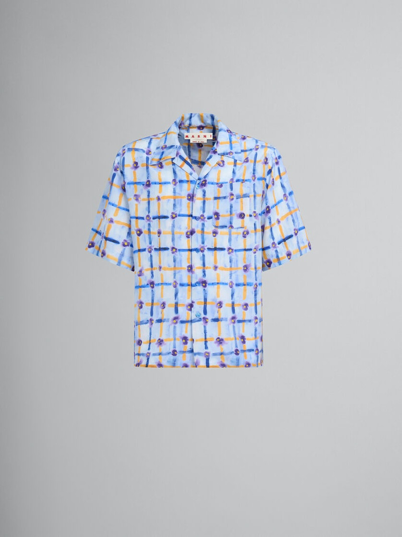 LIGHT BLUE HABOTAI SILK BOWLING SHIRT WITH SARABAND PRINT 1