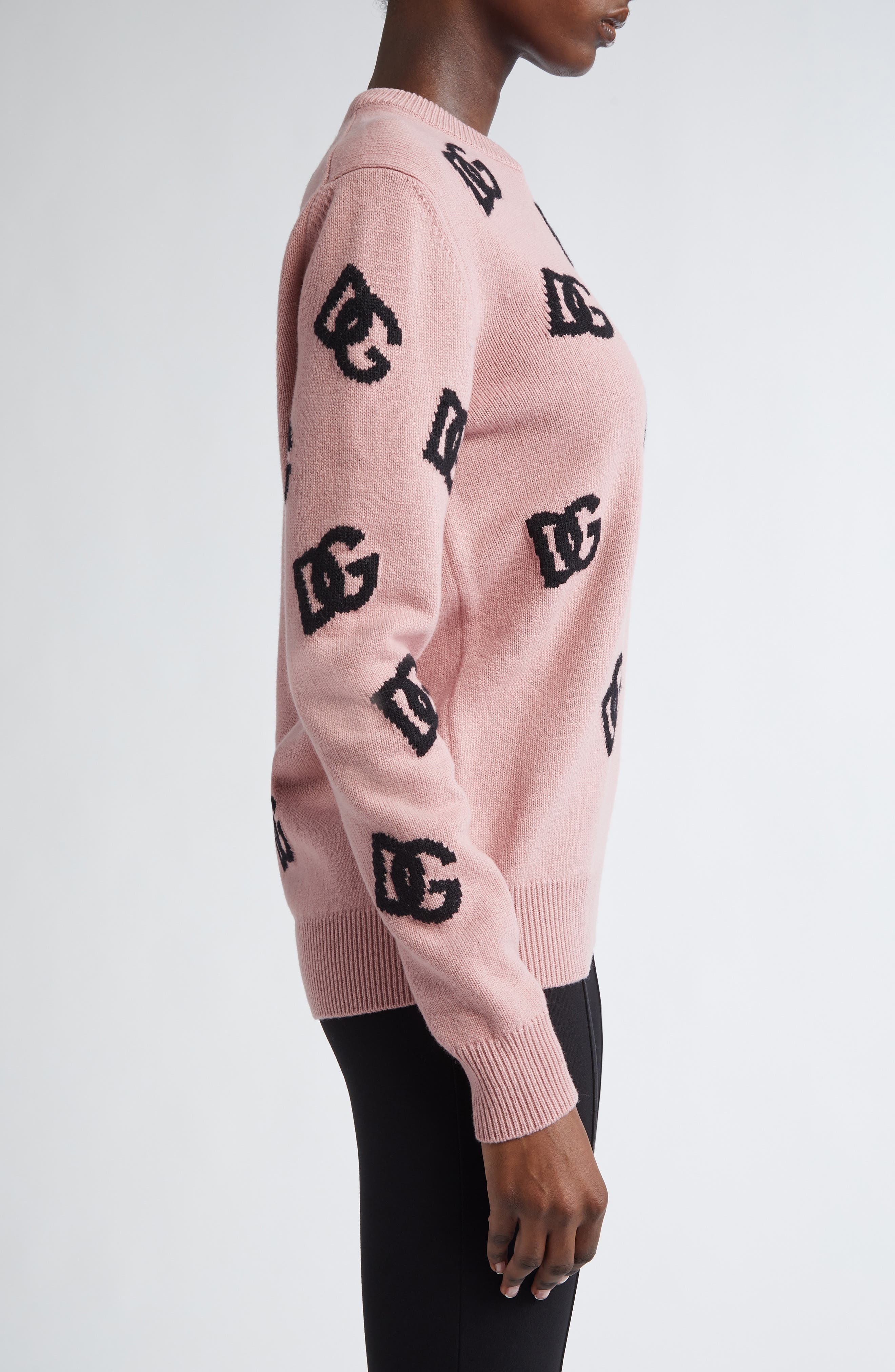 Dolce&Gabbana Logo Jacquard Virgin Wool Sweater in F0473 Rosa Polvere Scuro at Nordstrom - 4