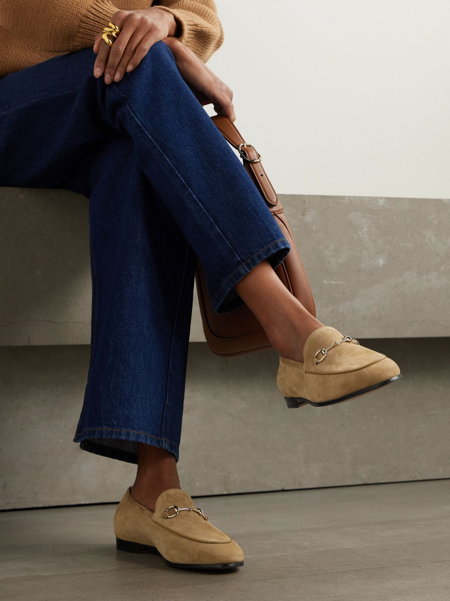 Jordaan horsebit-detailed leather-trimmed suede loafers Beige - 2