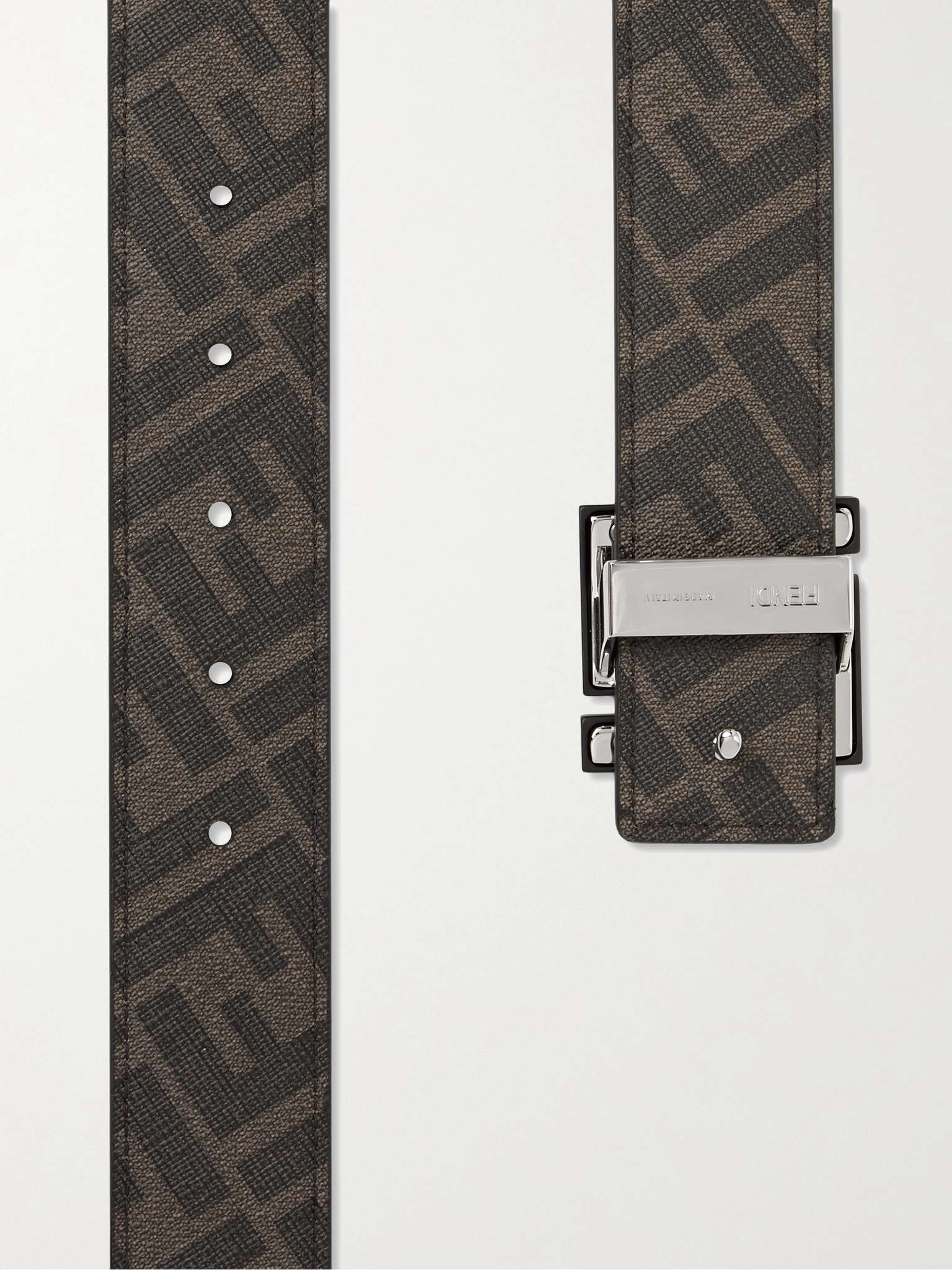 3.5cm Reversible Logo-Print Textured-Leather Belt - 4