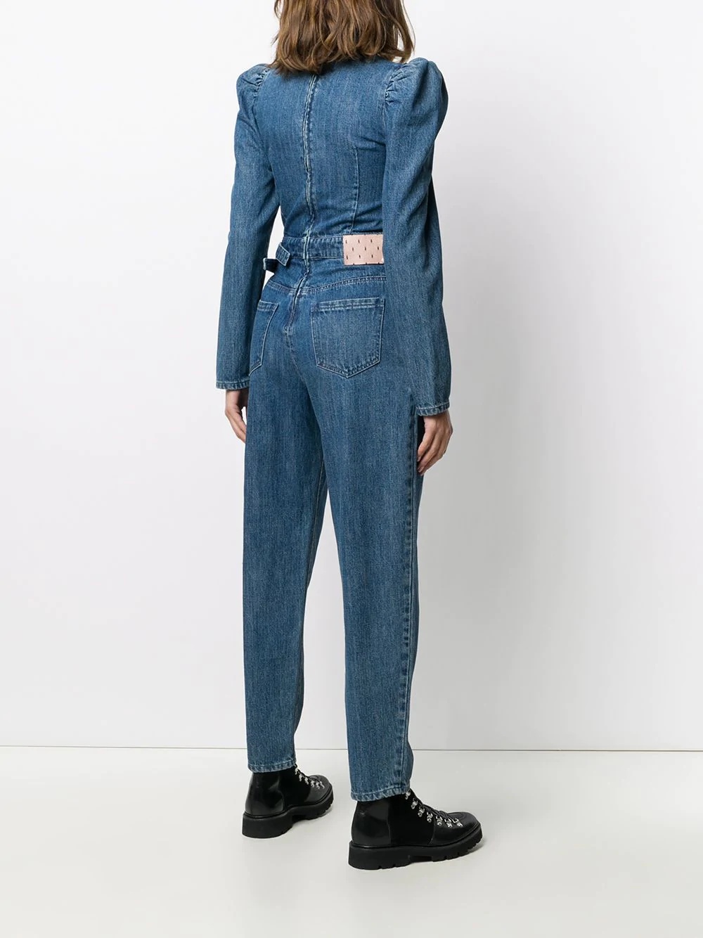 belted denim jumpsuit - 4