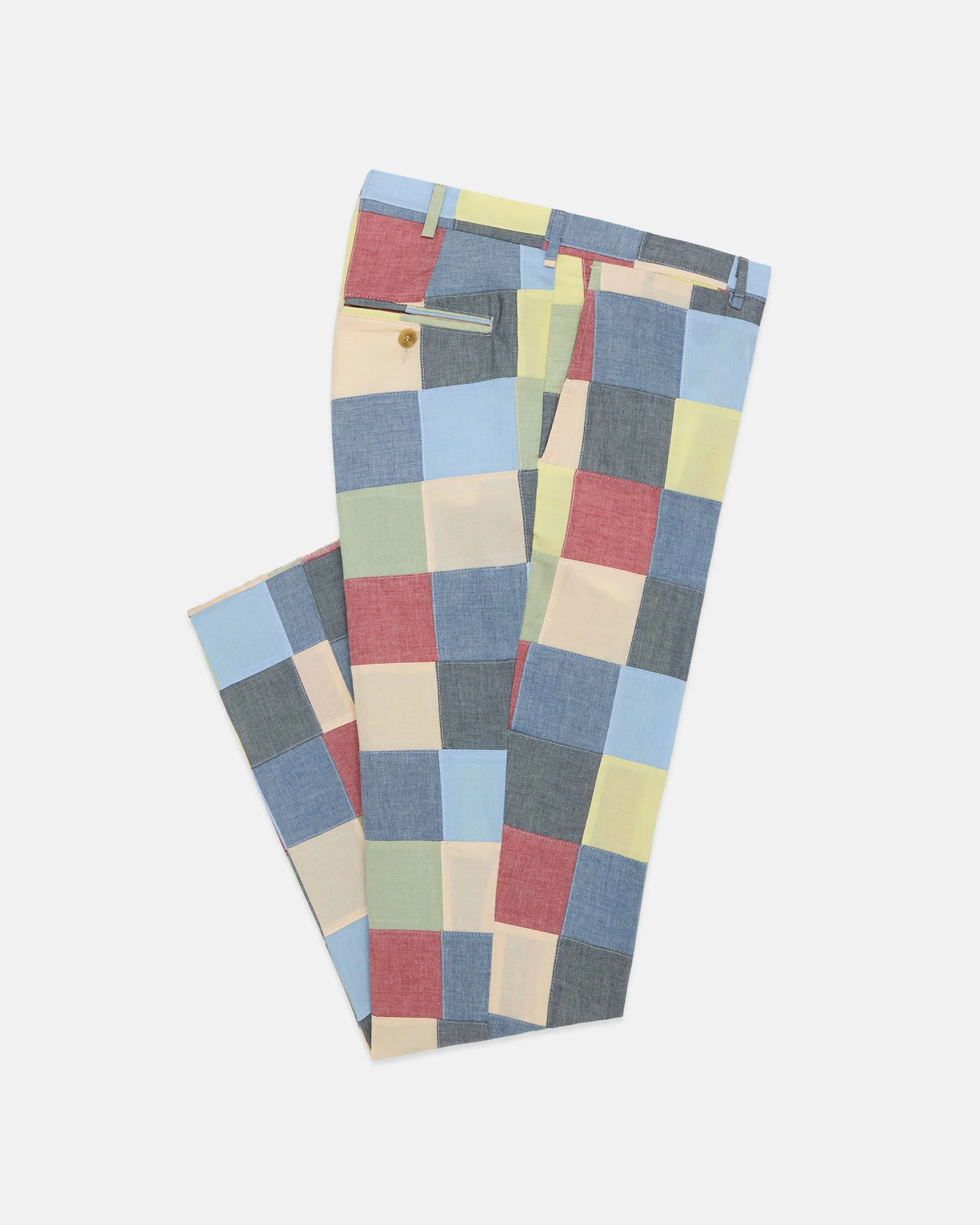MADE-IN-USA PATCHWORK COTTON CHAMBRAY TROUSER - 1