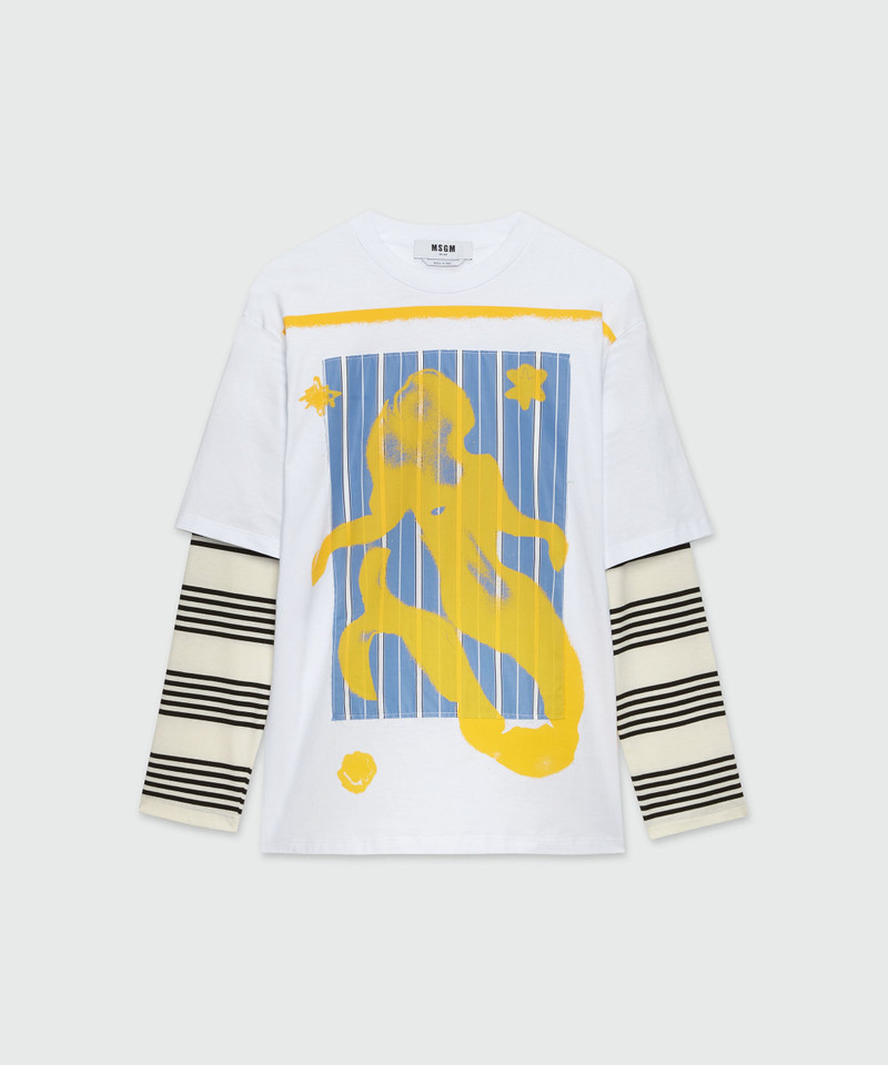 White cotton T-Shirt with MSGM Mermaid Box graphics 1