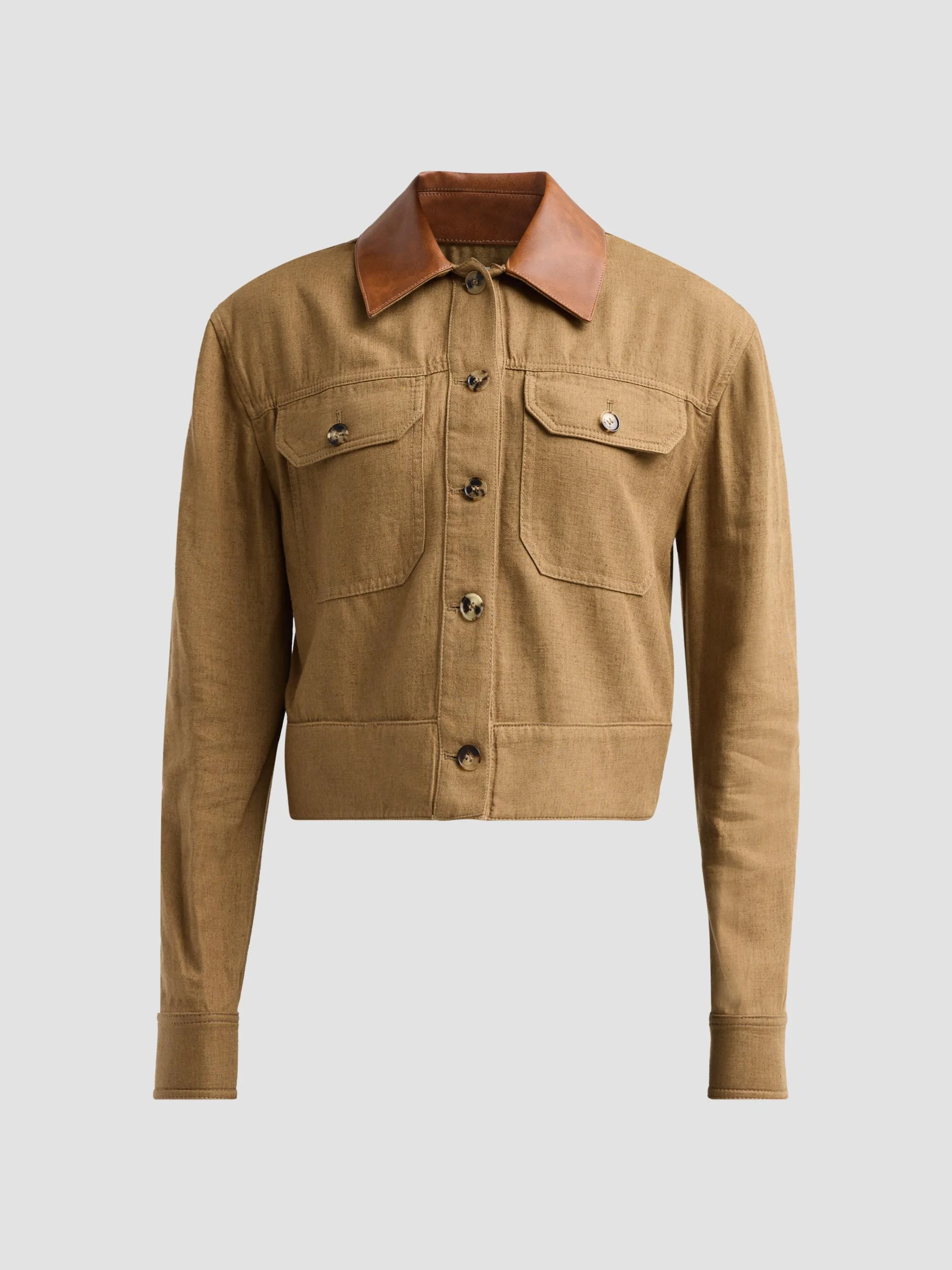 Women's Derby Linen Cropped Utility Jacket - Tan - 1