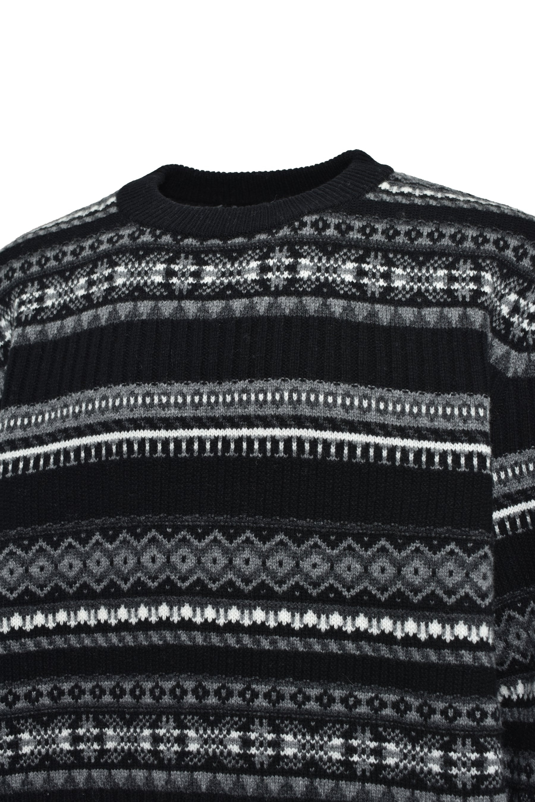 FAIR ISLE CREW NECK SWEATER / BLK MONO - 4